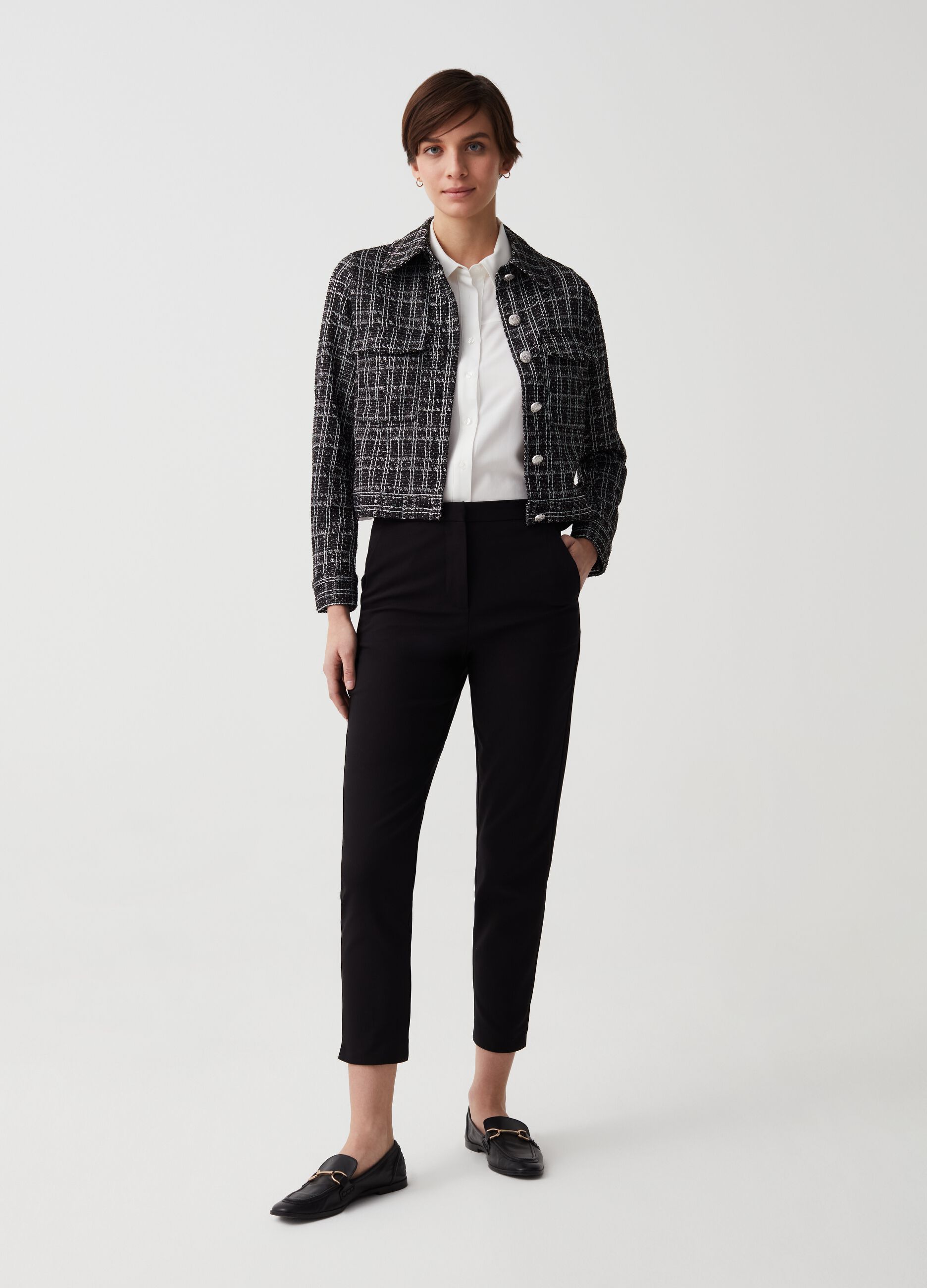 Cropped stretch cigarette trousers