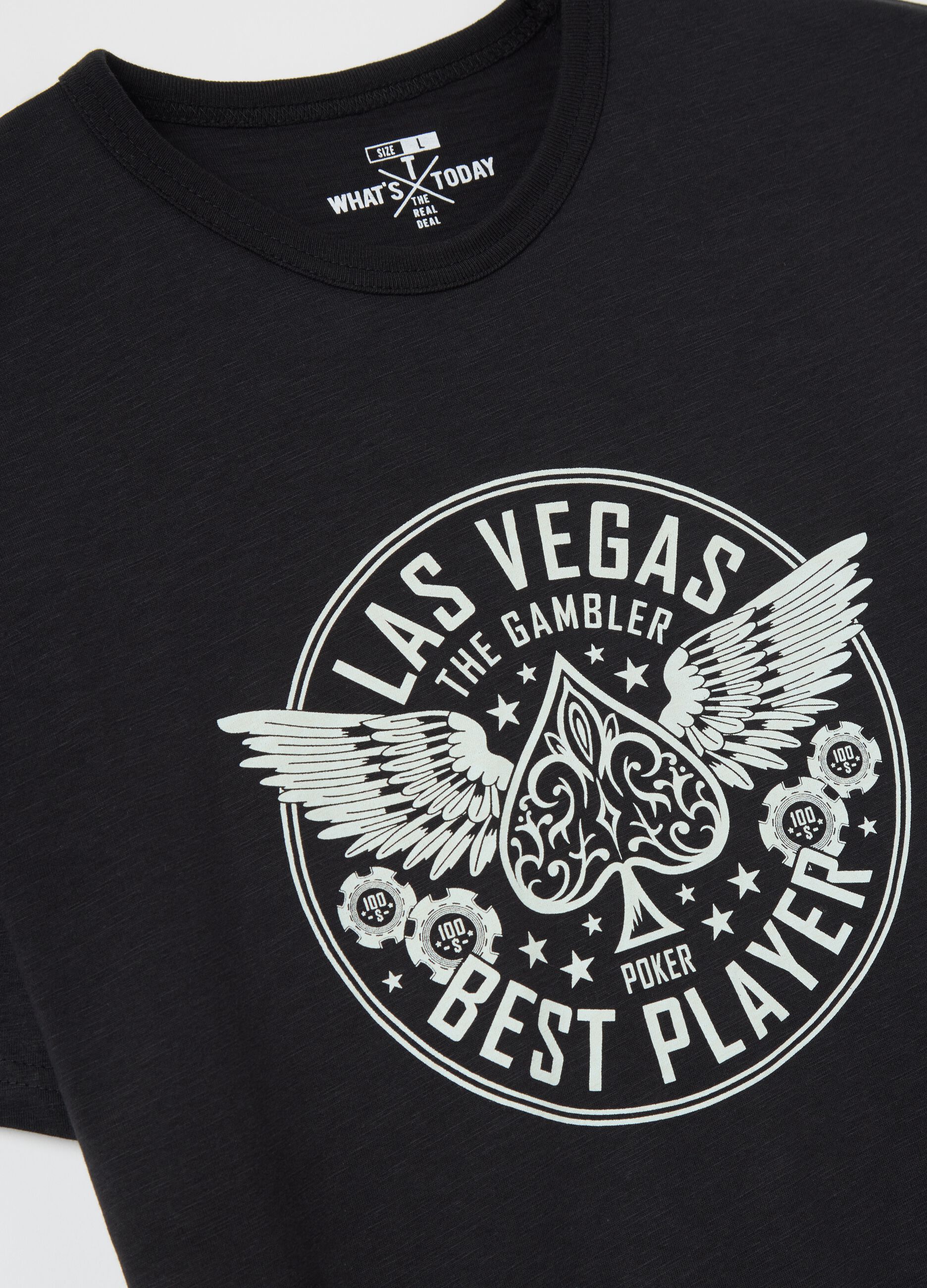 Cotton T-shirt with poker motif print