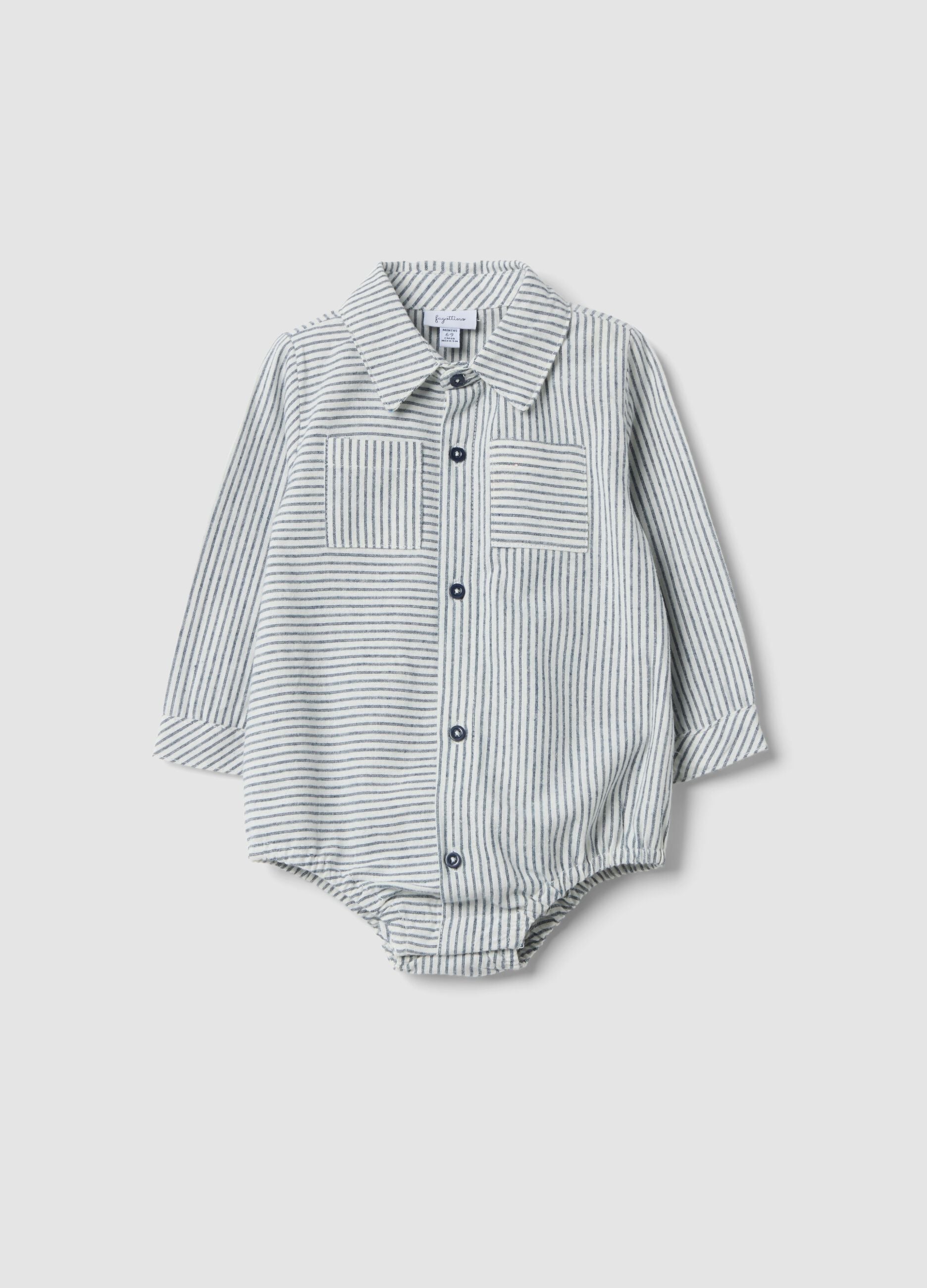 Body bianco in puro cotone con colletto e righe