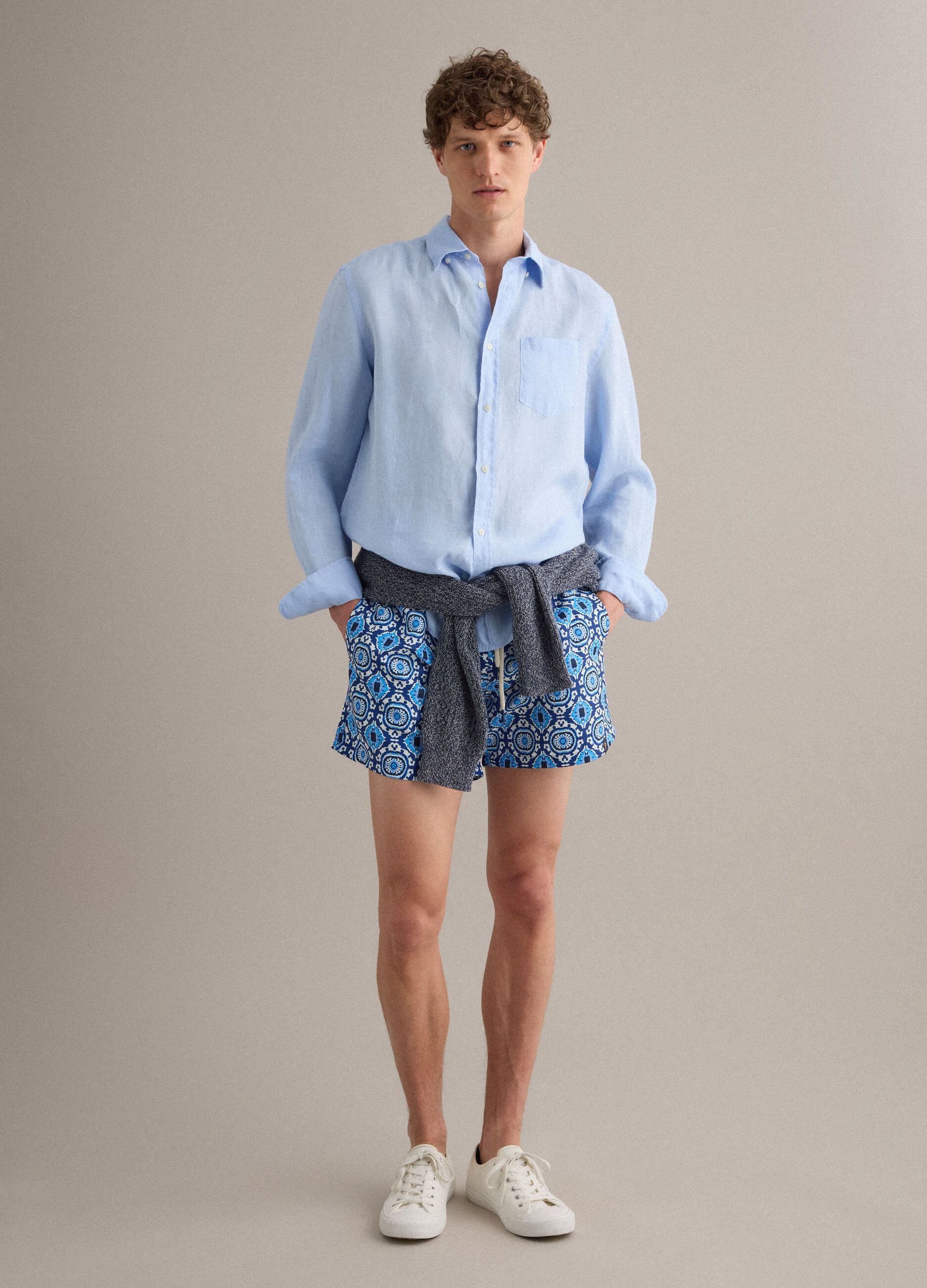 Blue patterned swim shorts