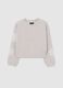 Beige Cotton Blend Regular Fit Sweatshirt with Embroidered Flowers for Girls_0