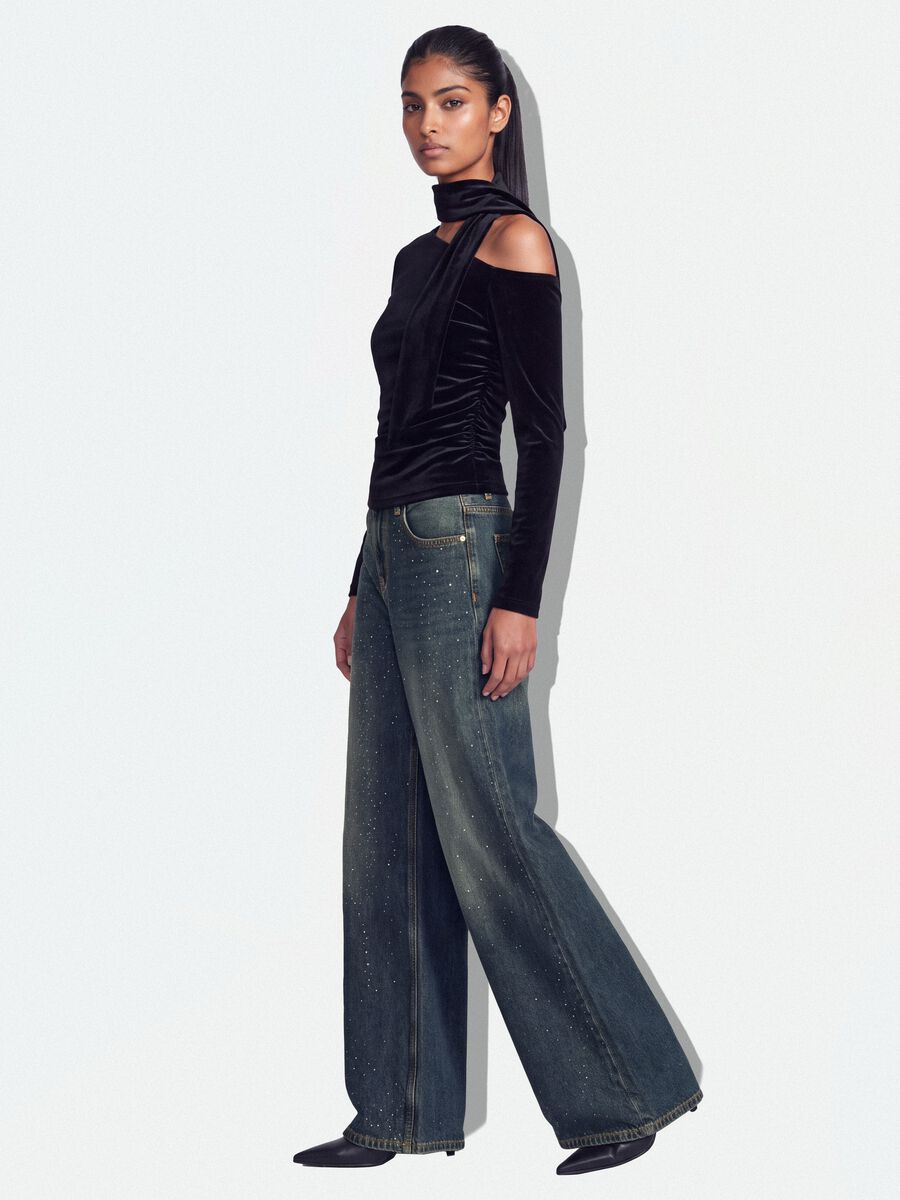 Jeans denim blu super wide leg in puro cotone_0