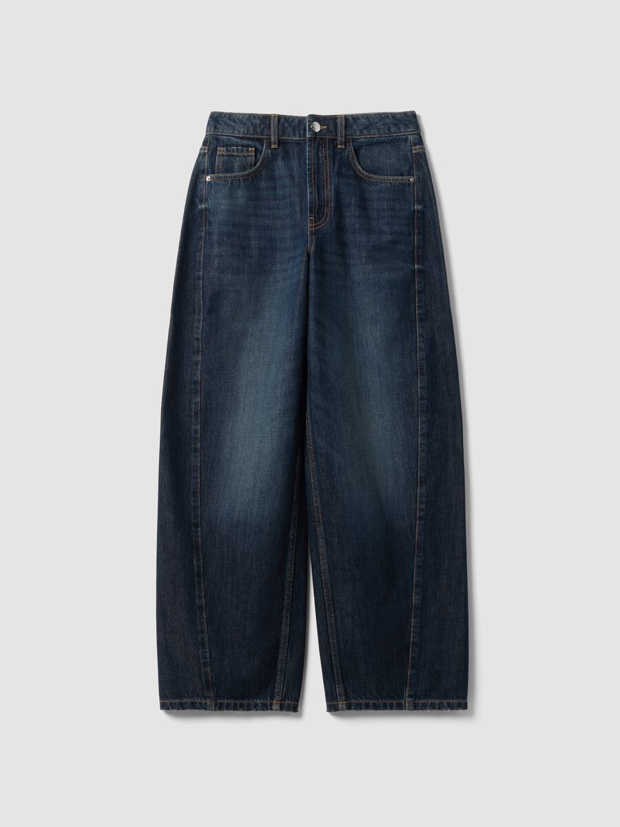 Blue balloon-fit pure cotton jeans_4