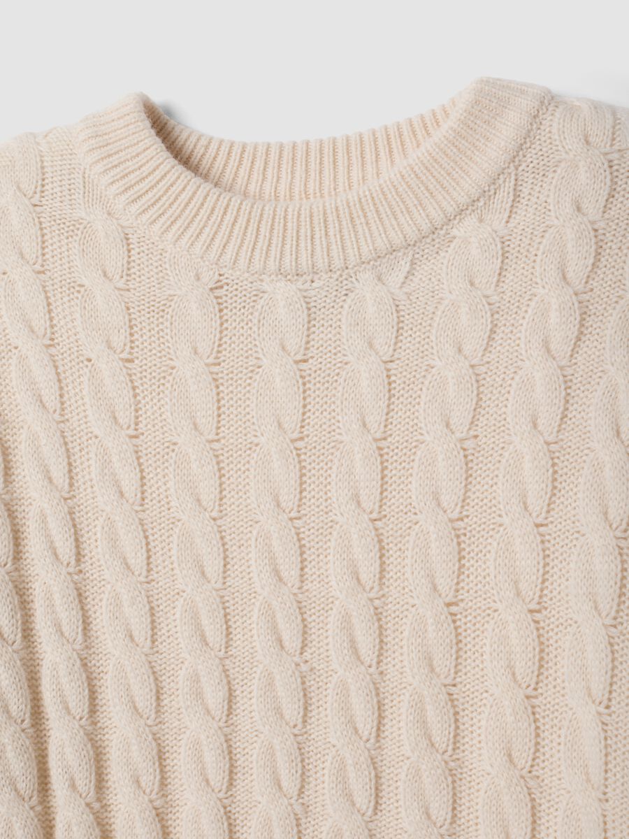 Beige wool-blend cable-knit crew-neck jumper in an oversized fit_1