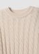 Maglia beige in misto lana a trecce con girocollo over fit_1
