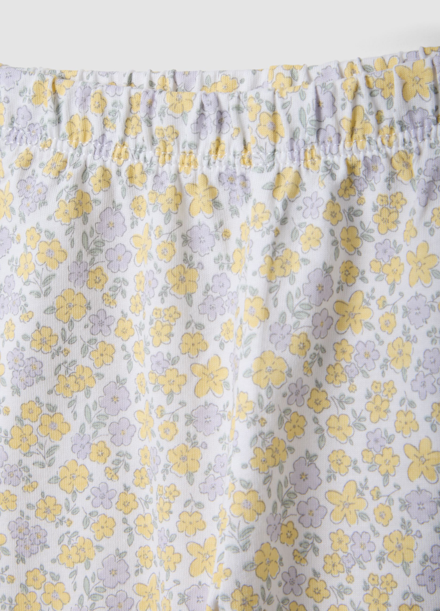 White pure organic cotton leggings with floral print