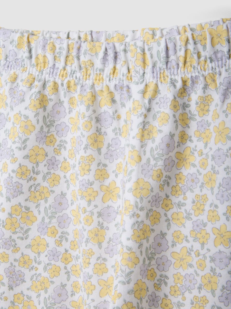 White pure organic cotton leggings with floral print_2