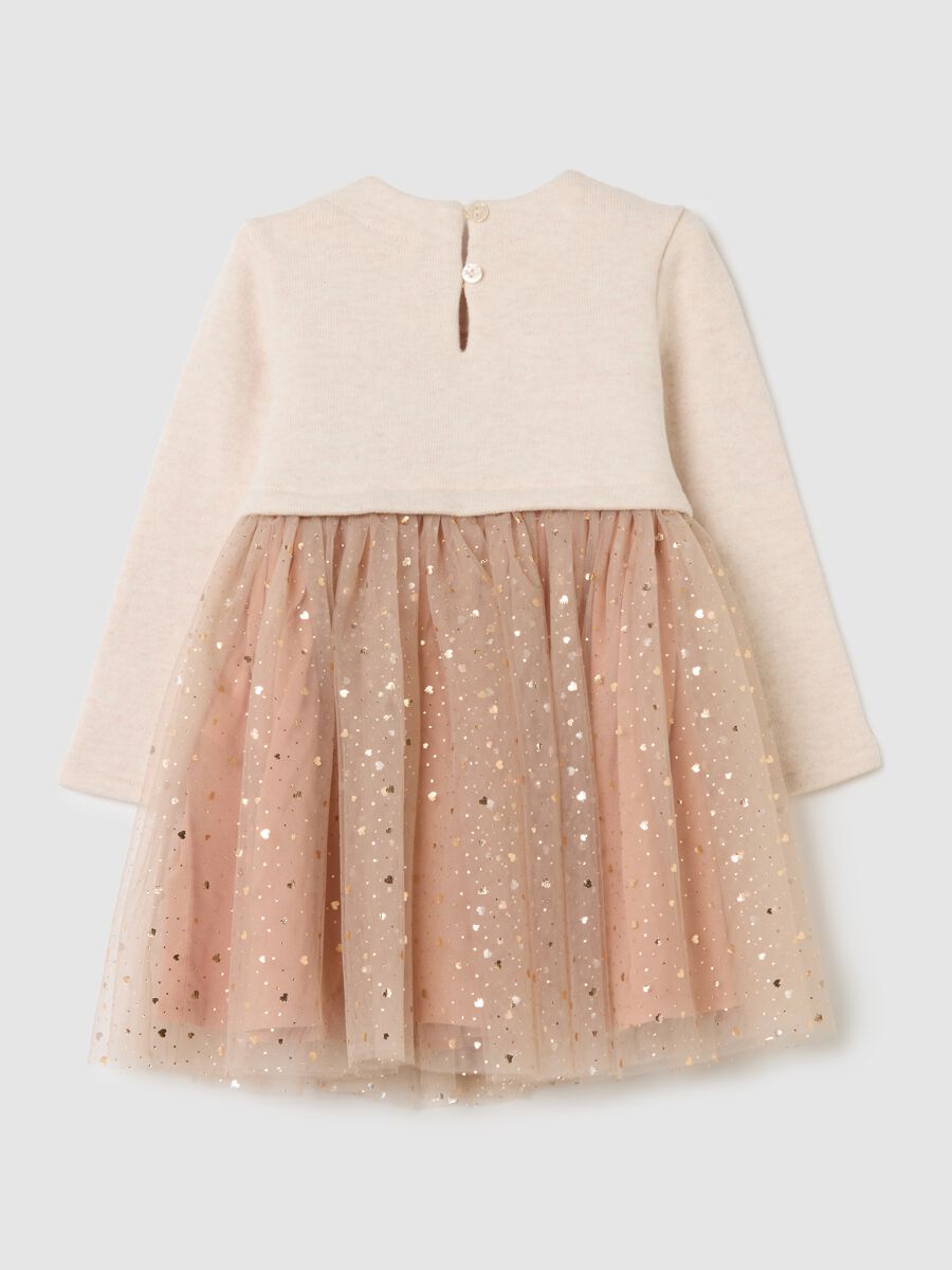 Vestito da bimba in misto cotone beige wide fit con tulle_1