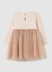 Girls' beige wide fit cotton blend dress with tulle_1