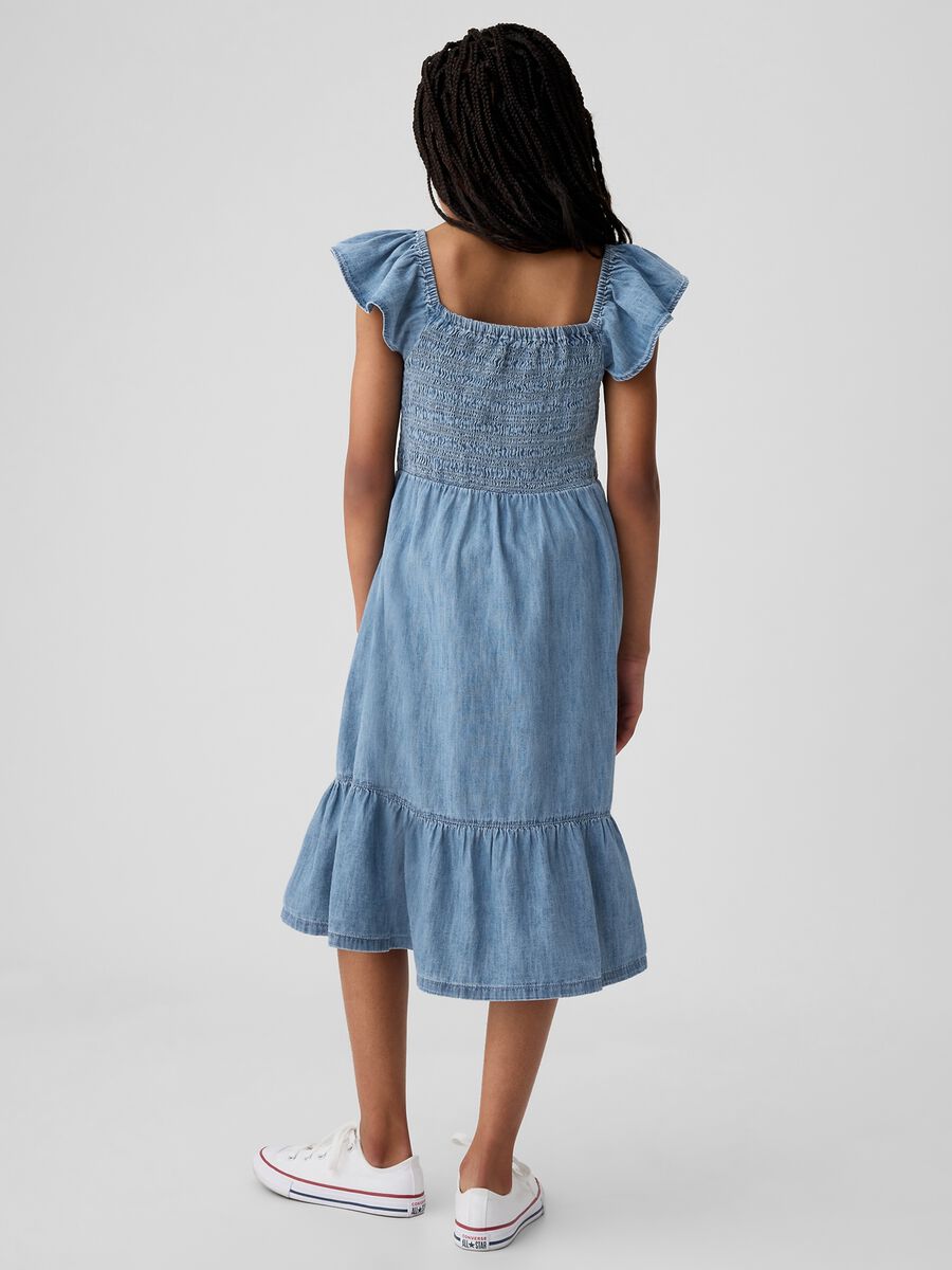 Denim midi dress with smock stitch_1