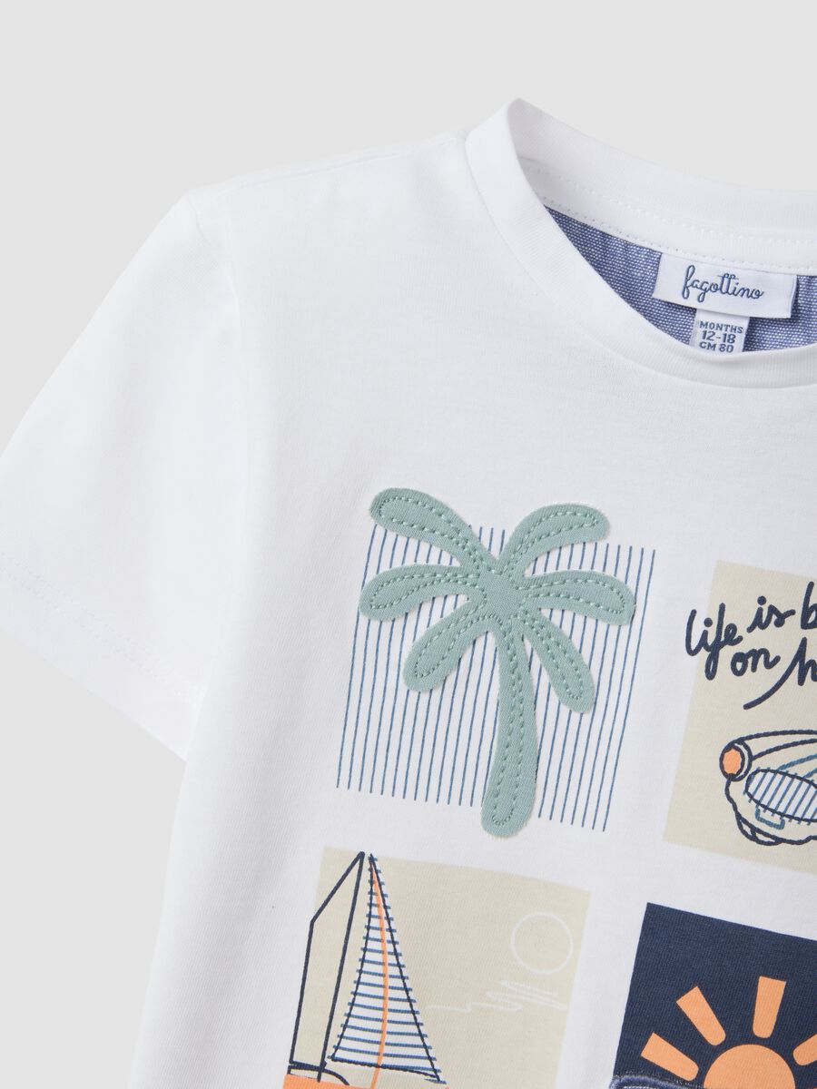 White short-sleeve pure cotton T-shirt with print_2