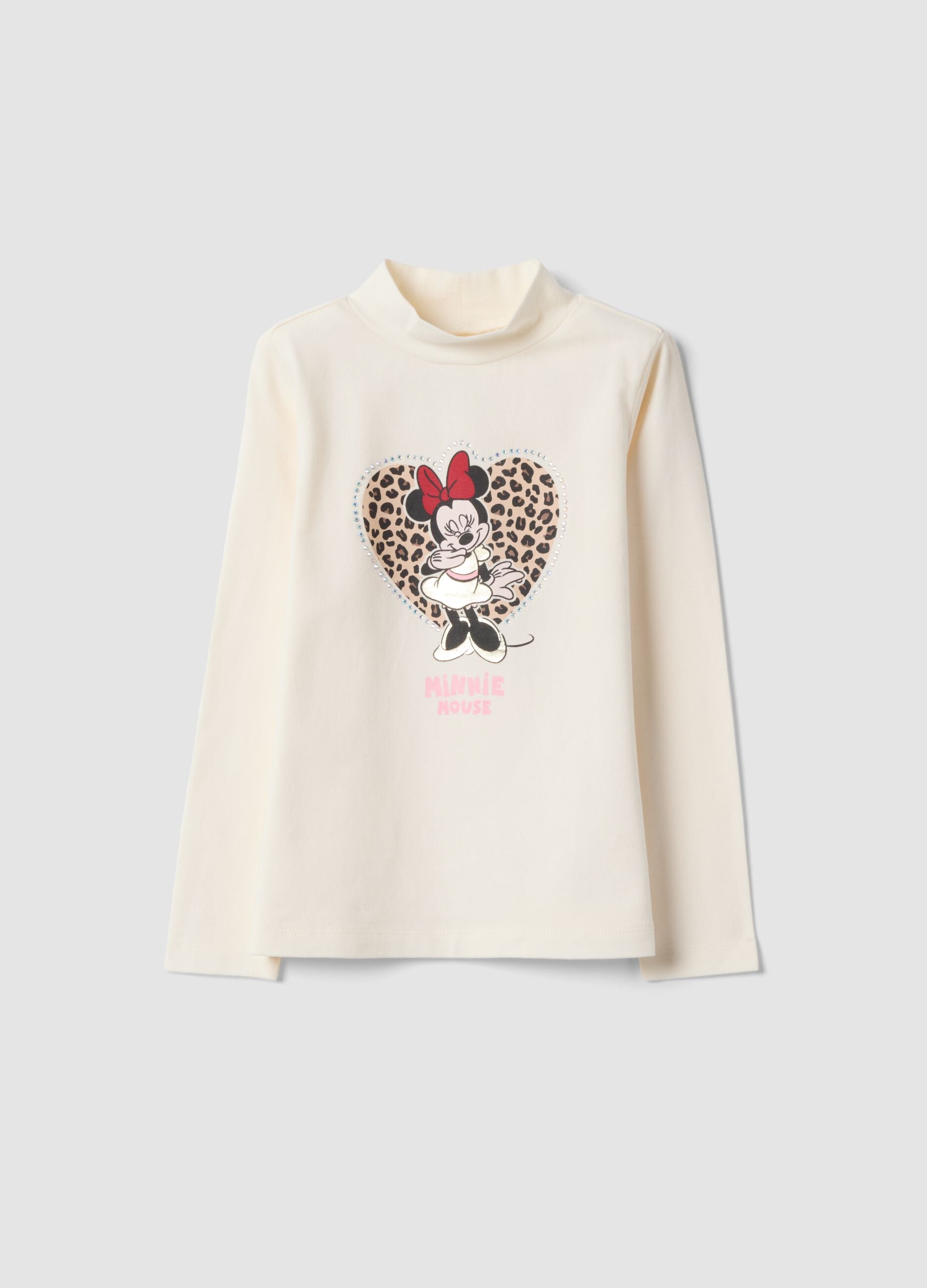 T-shirt bianca in cotone elasticizzato con stampa Minnie