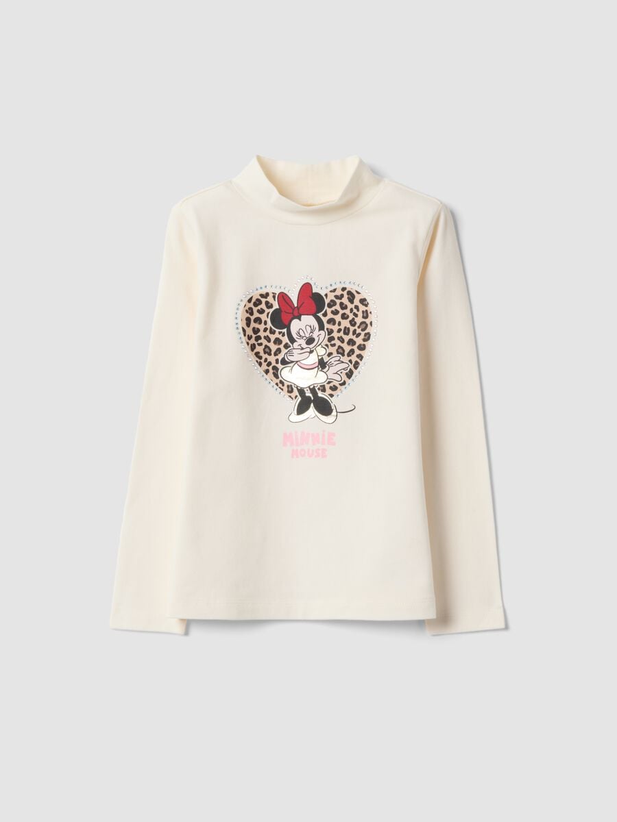 T-shirt bianca in cotone elasticizzato con stampa Minnie_0
