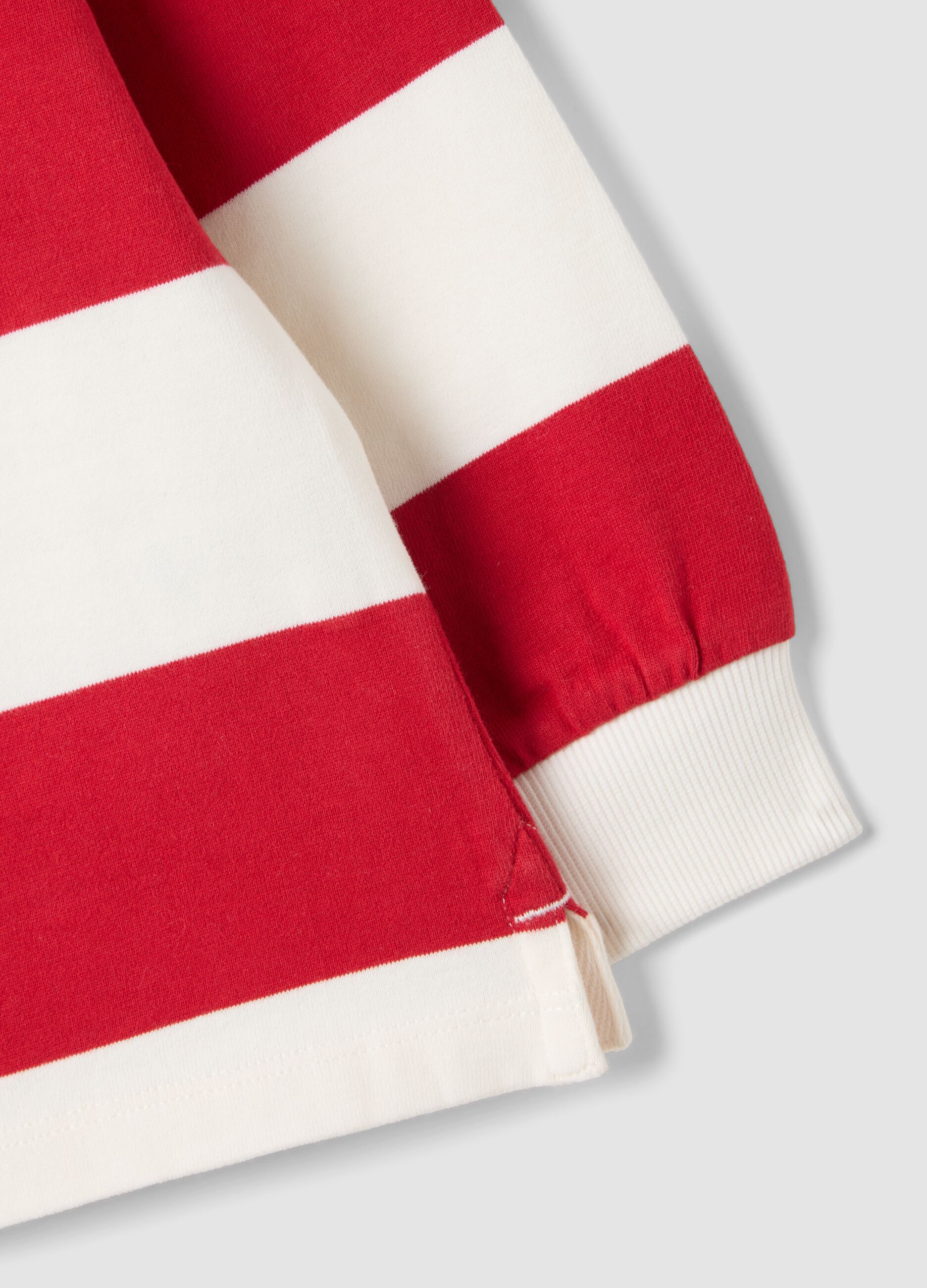 Red pure cotton striped polo shirt with classic collar for boys