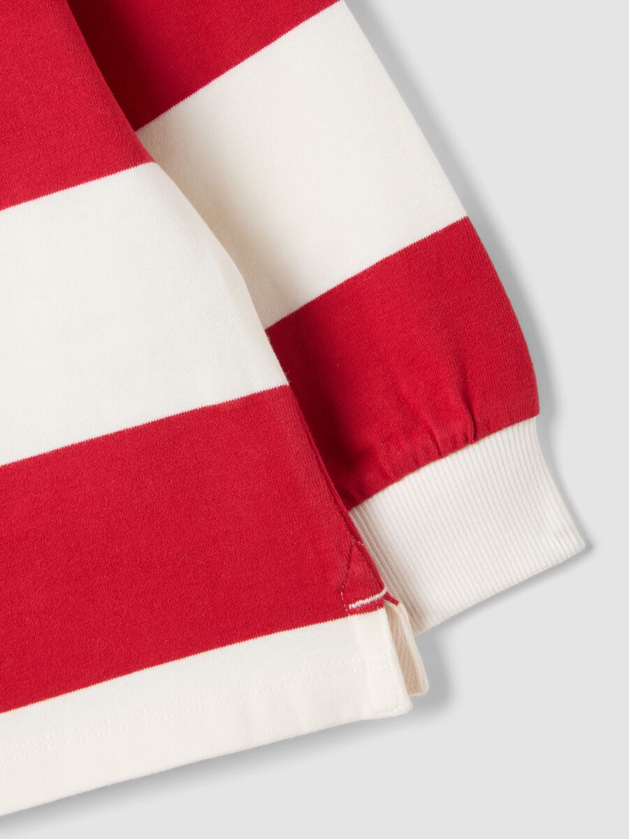 Red pure cotton striped polo shirt with classic collar for boys_3