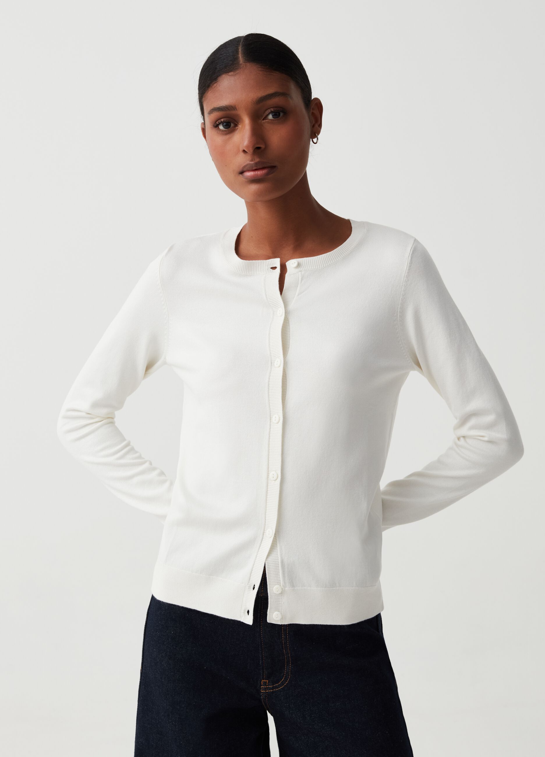 Cardigan with round neckline