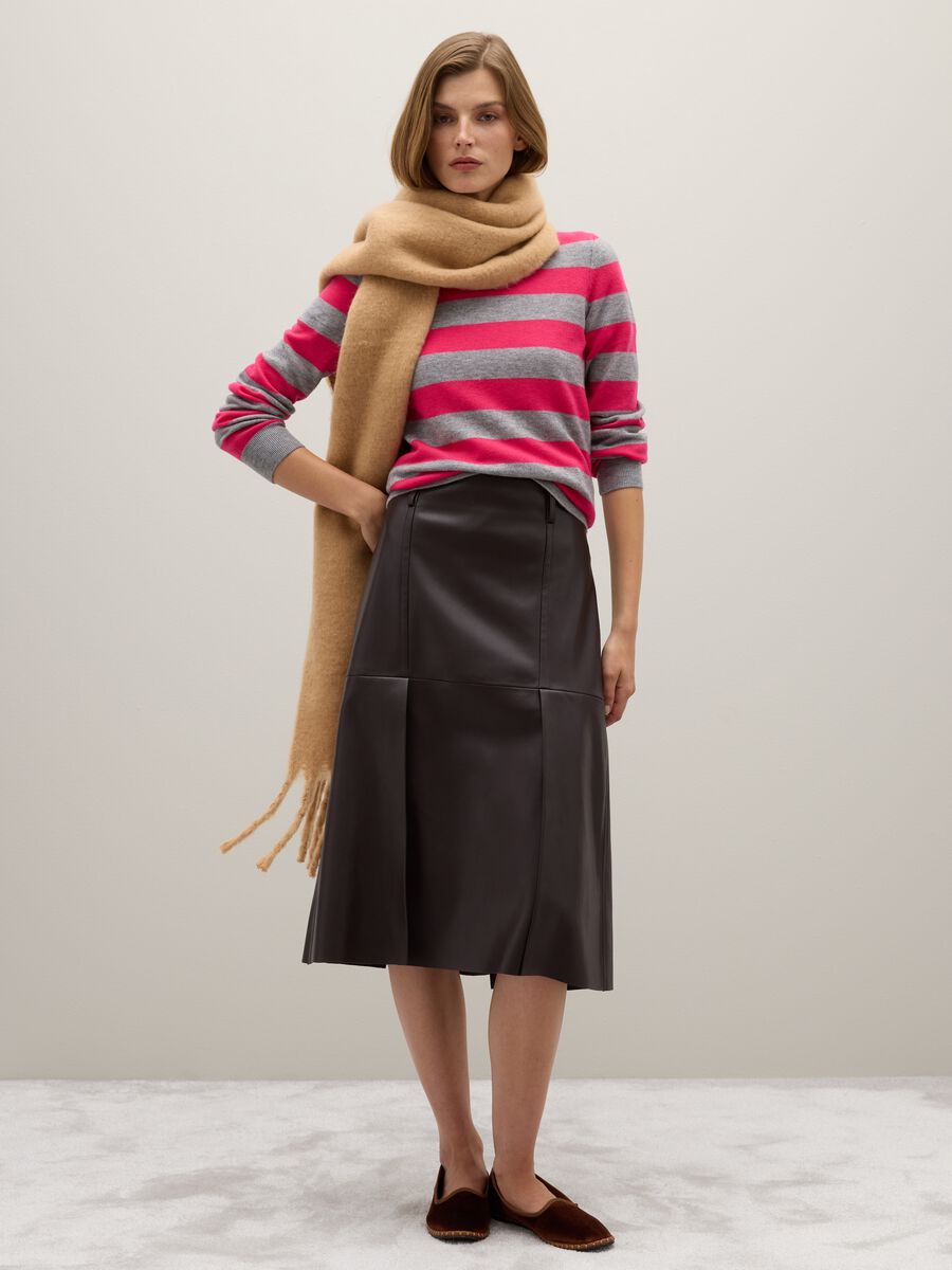 Maglione a righe grigie e rosa in pura lana_2