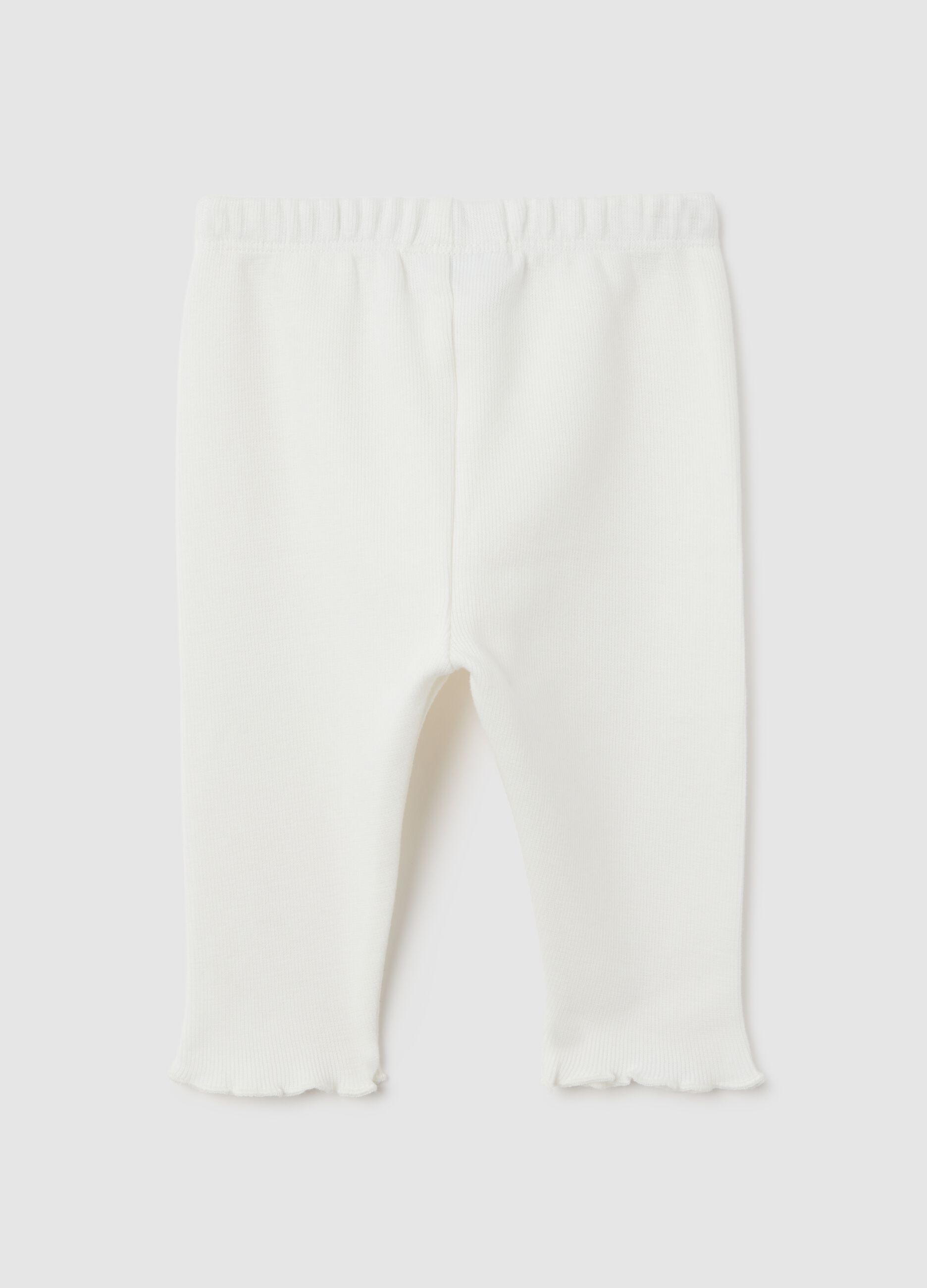Baby girl white cotton leggings regular fit with ruffles