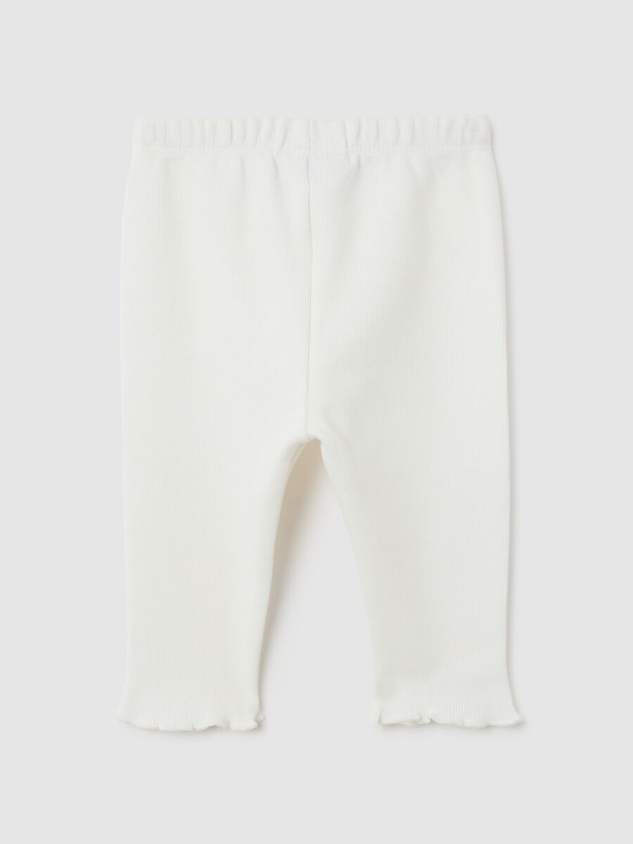 Baby girl white cotton leggings regular fit with ruffles_1