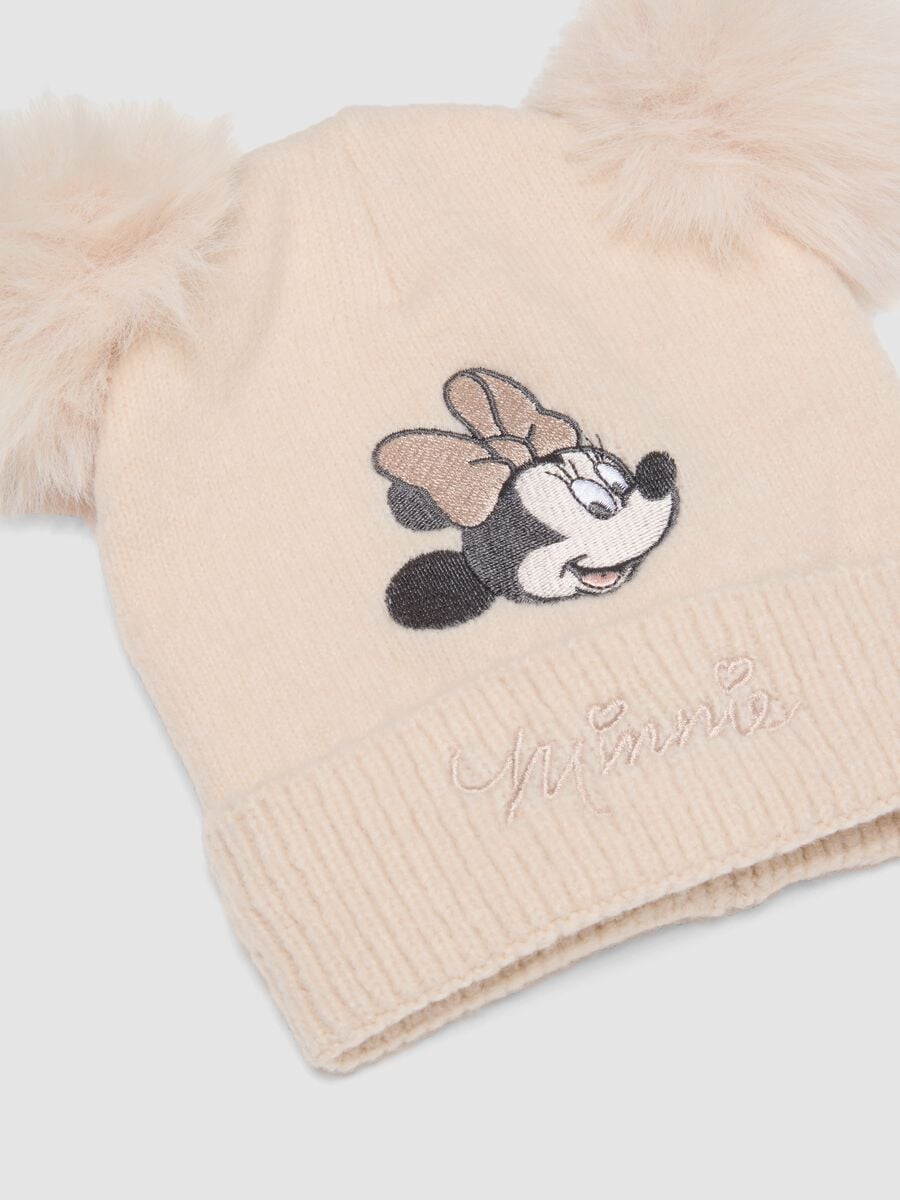 Set beige in tessuto elasticizzato con cappello e muffole a tema Minnie_2