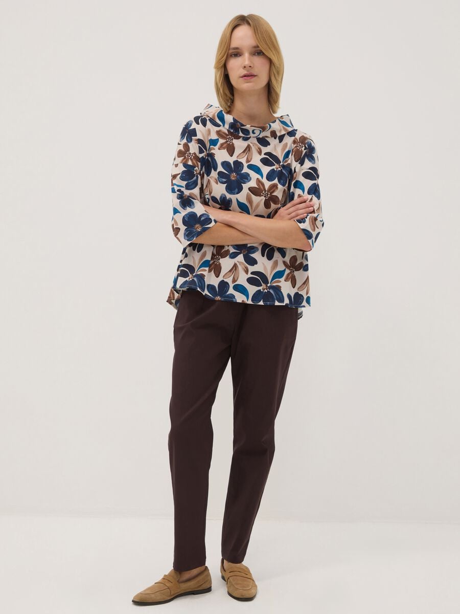 Dark brown regular-fit stretch viscose trousers_0