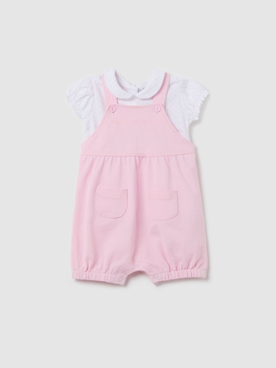T-shirt with micro polka dot pattern and dungarees in cotton set_0