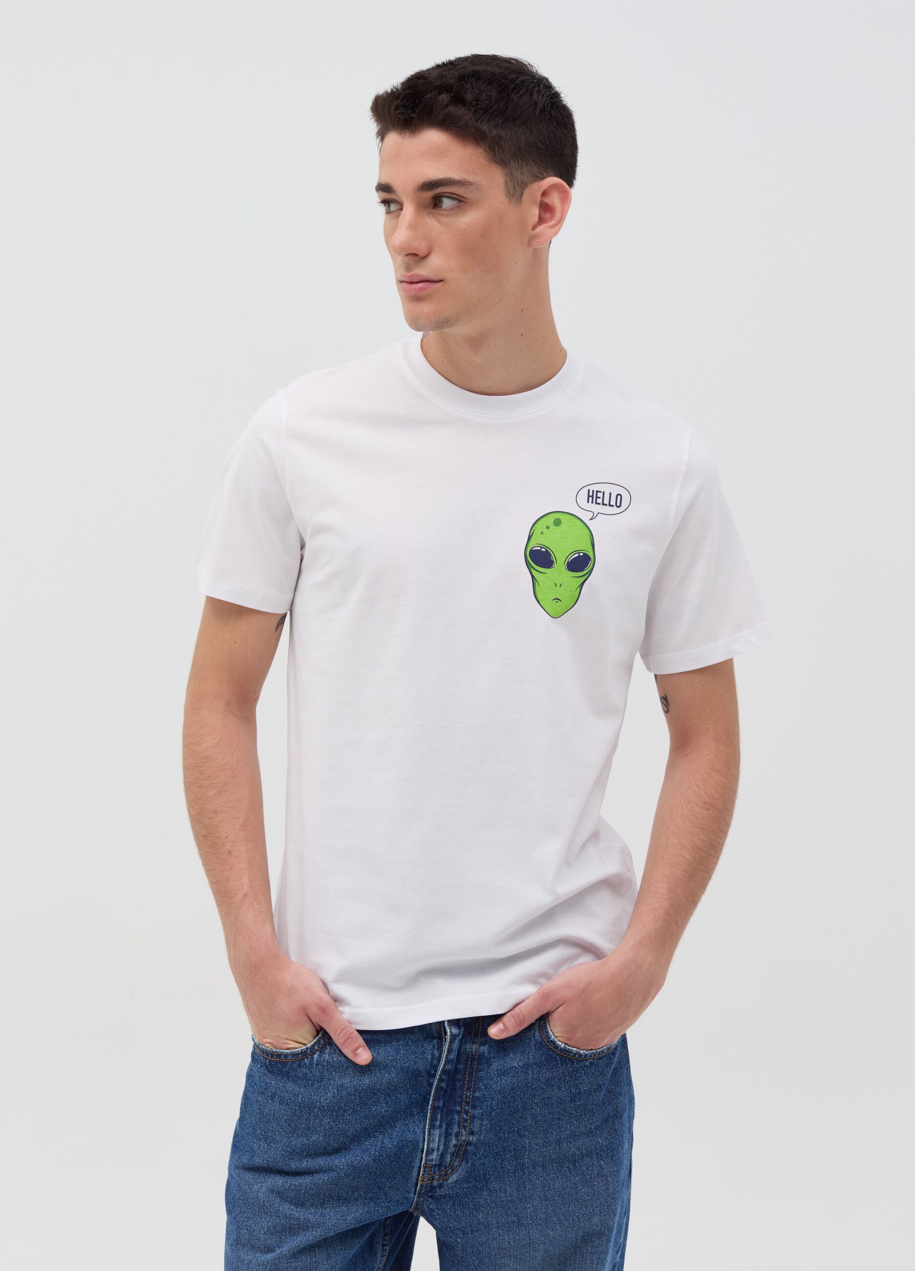 T shirt con stampa alieno Bianco ottico da Uomo OVS