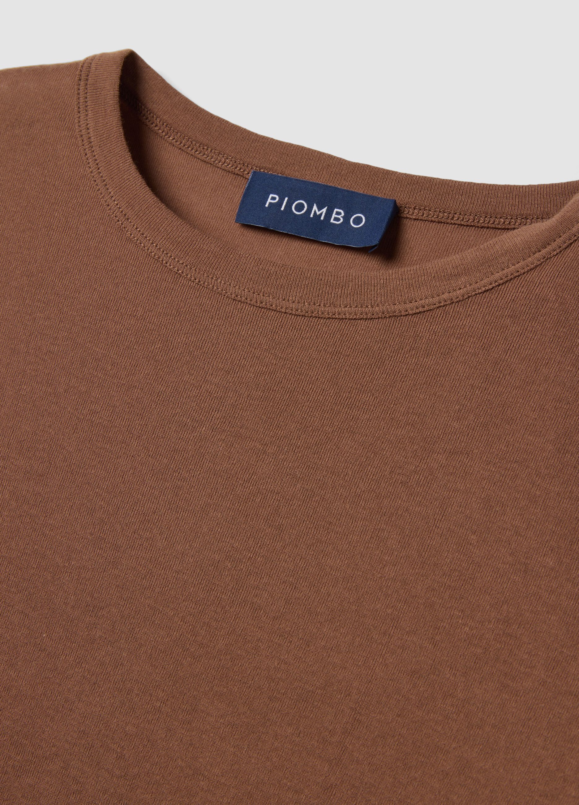 Brown crew-neck pure cotton jersey T-shirt