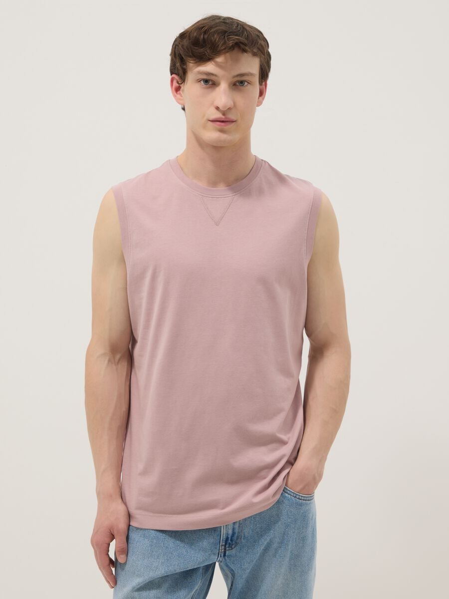 Canotta girocollo rosa in puro cotone relaxed fit_0