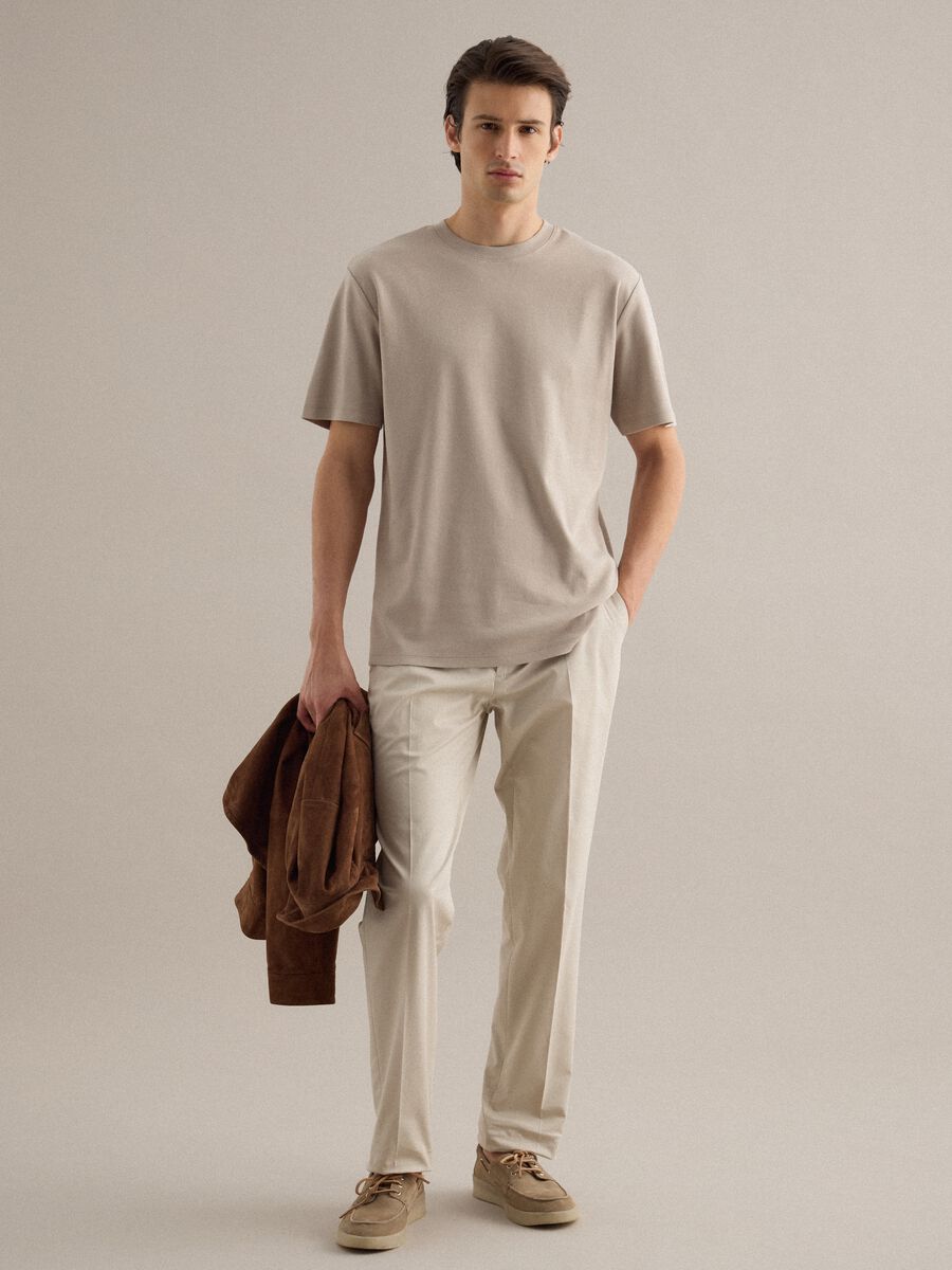 T-shirt girocollo in puro cotone beige regular fit_2