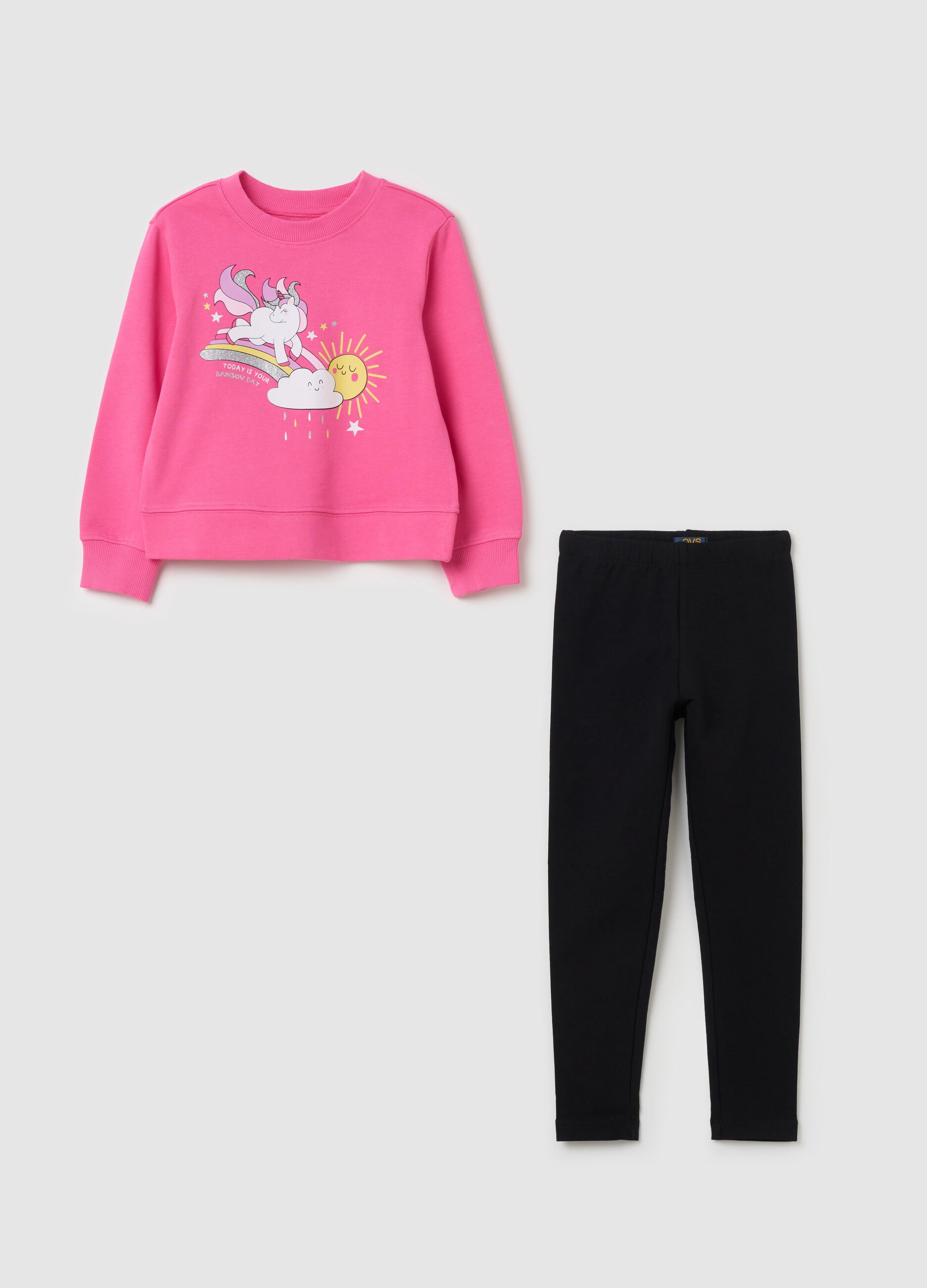 Jogging set in cotone con stampa unicorno 