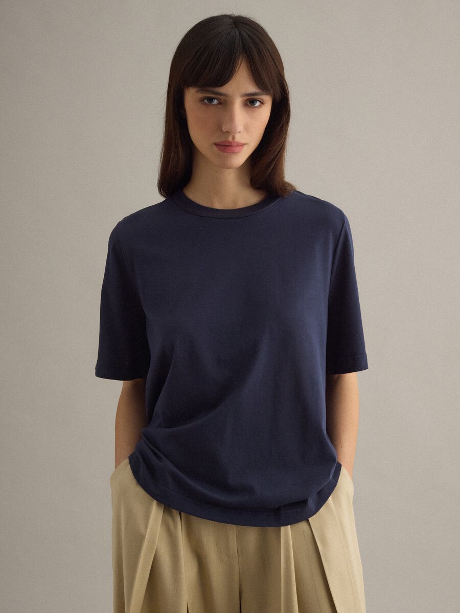 Blue cotton blend short sleeve T-shirt regular fit_1