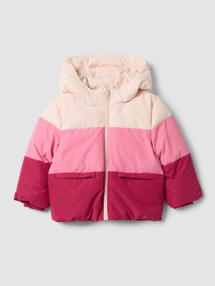 Colour-block padded puffer jacket with removable hood_0