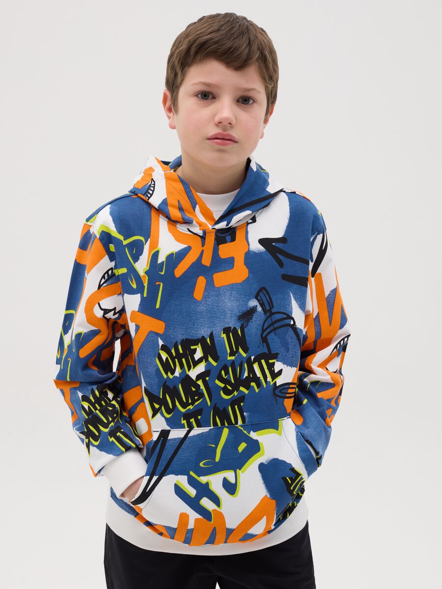 Cotton hoodie with printed lettering_0