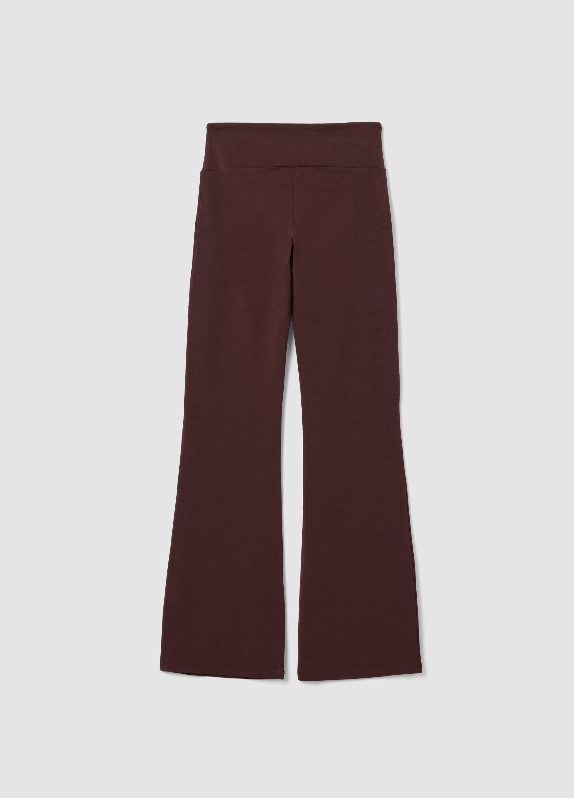 Brown Flared Stretch Cotton Trousers