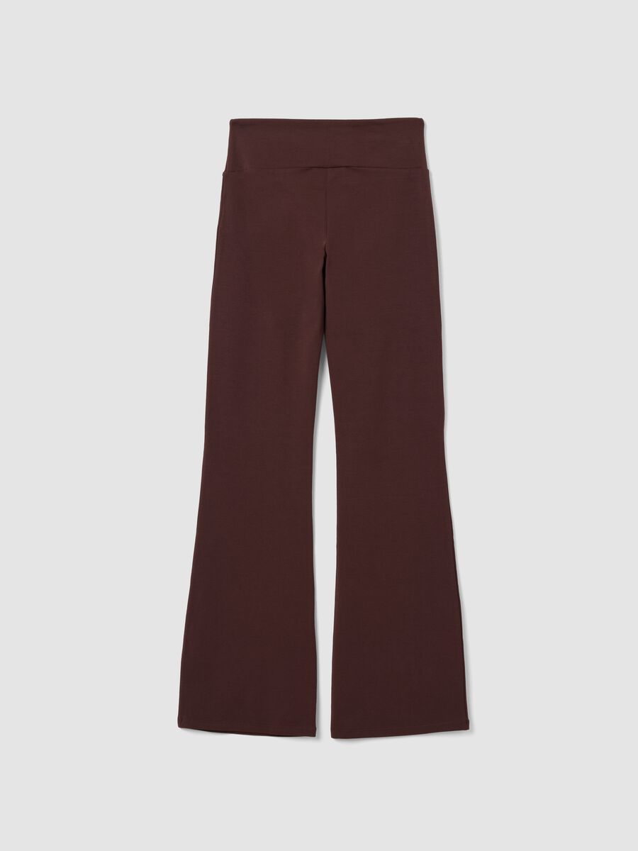 Brown Flared Stretch Cotton Trousers_5