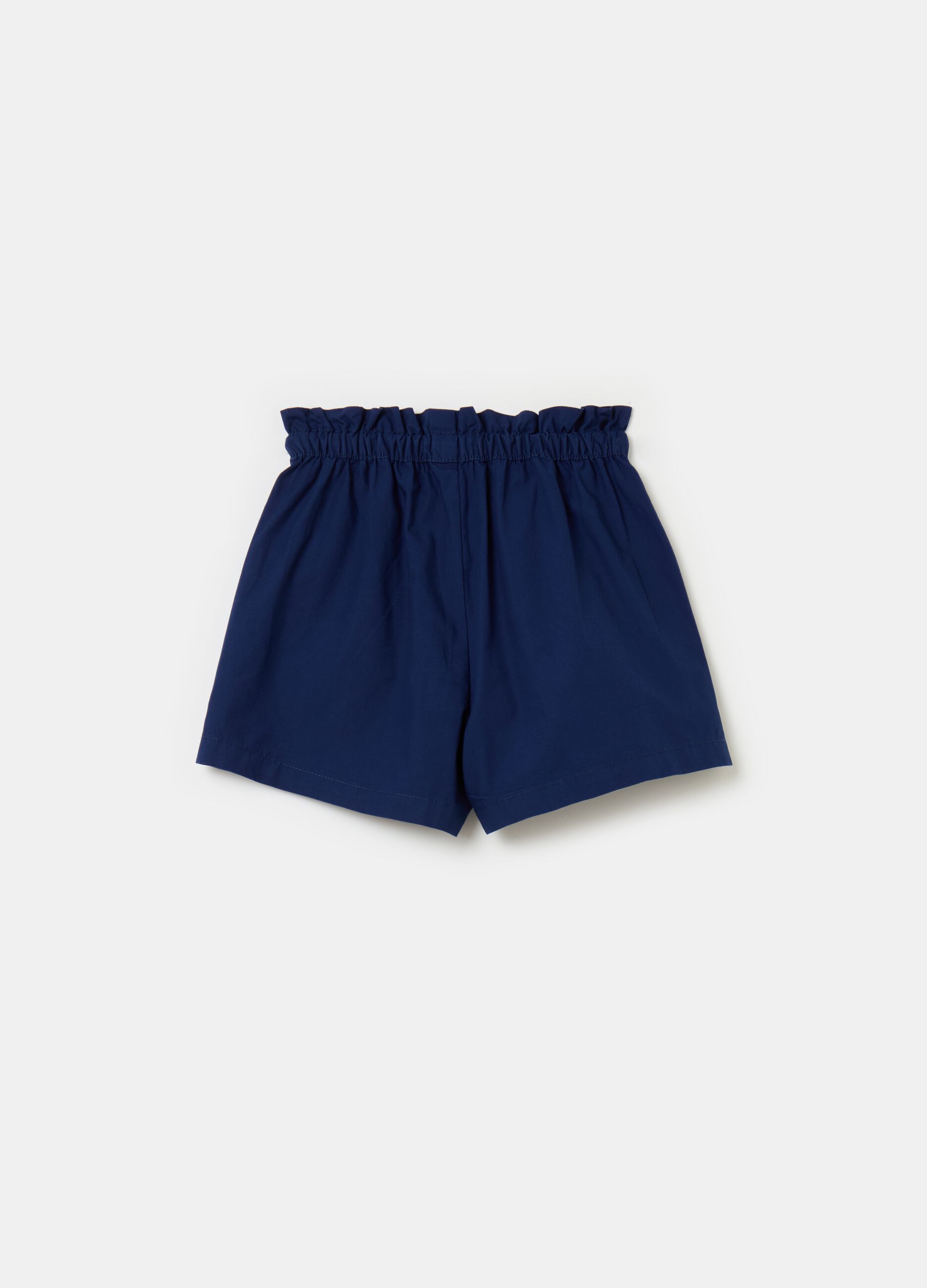 Cotton paper bag shorts with drawstring