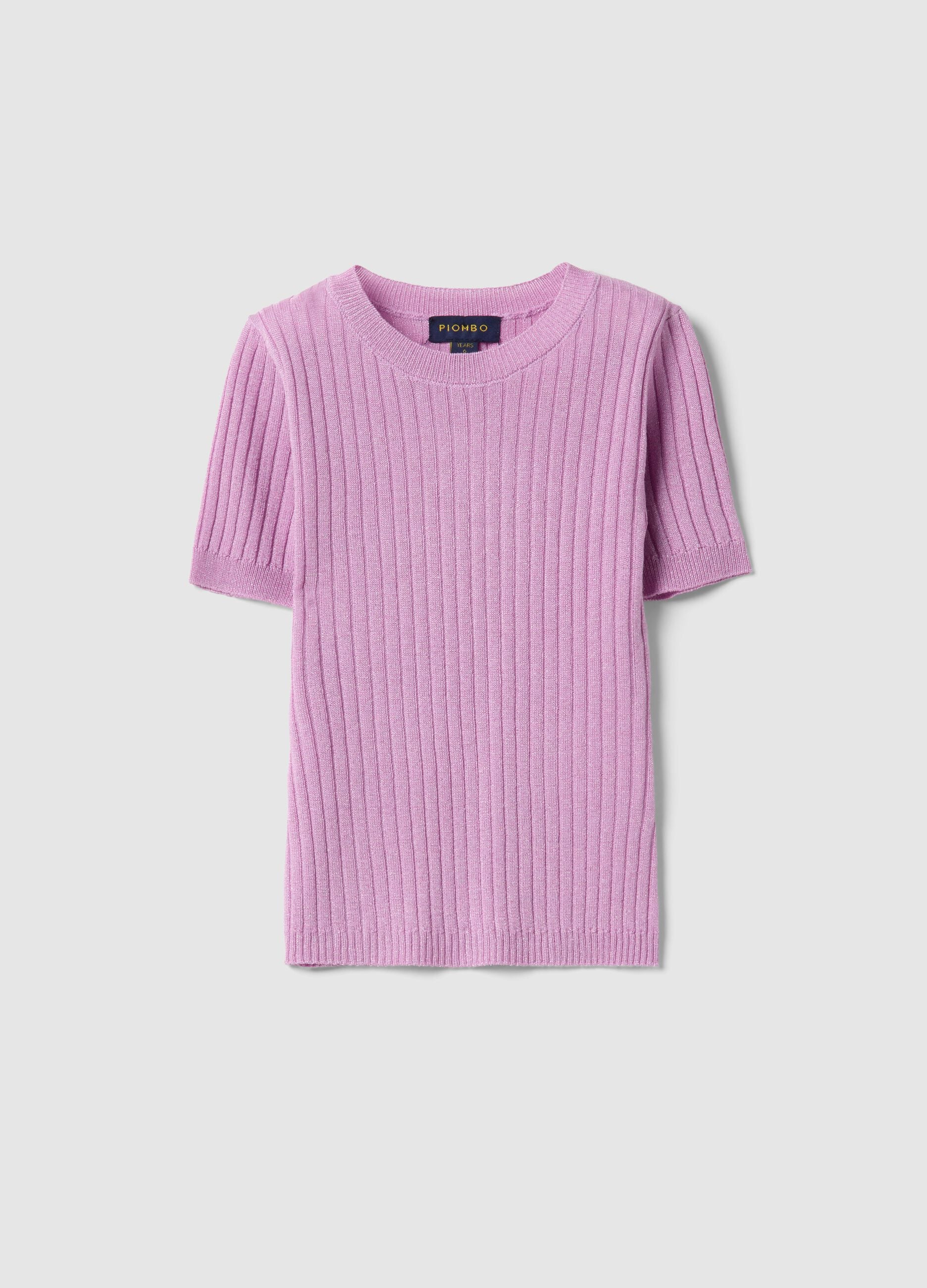 Maglia in misto viscosa viola a coste da bambina regular fit