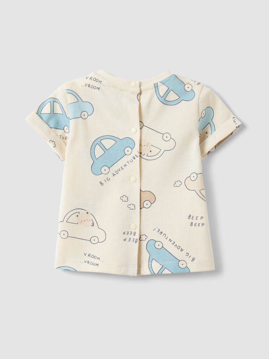 T-shirt in puro cotone beige da neonato regular fit con stampe_1