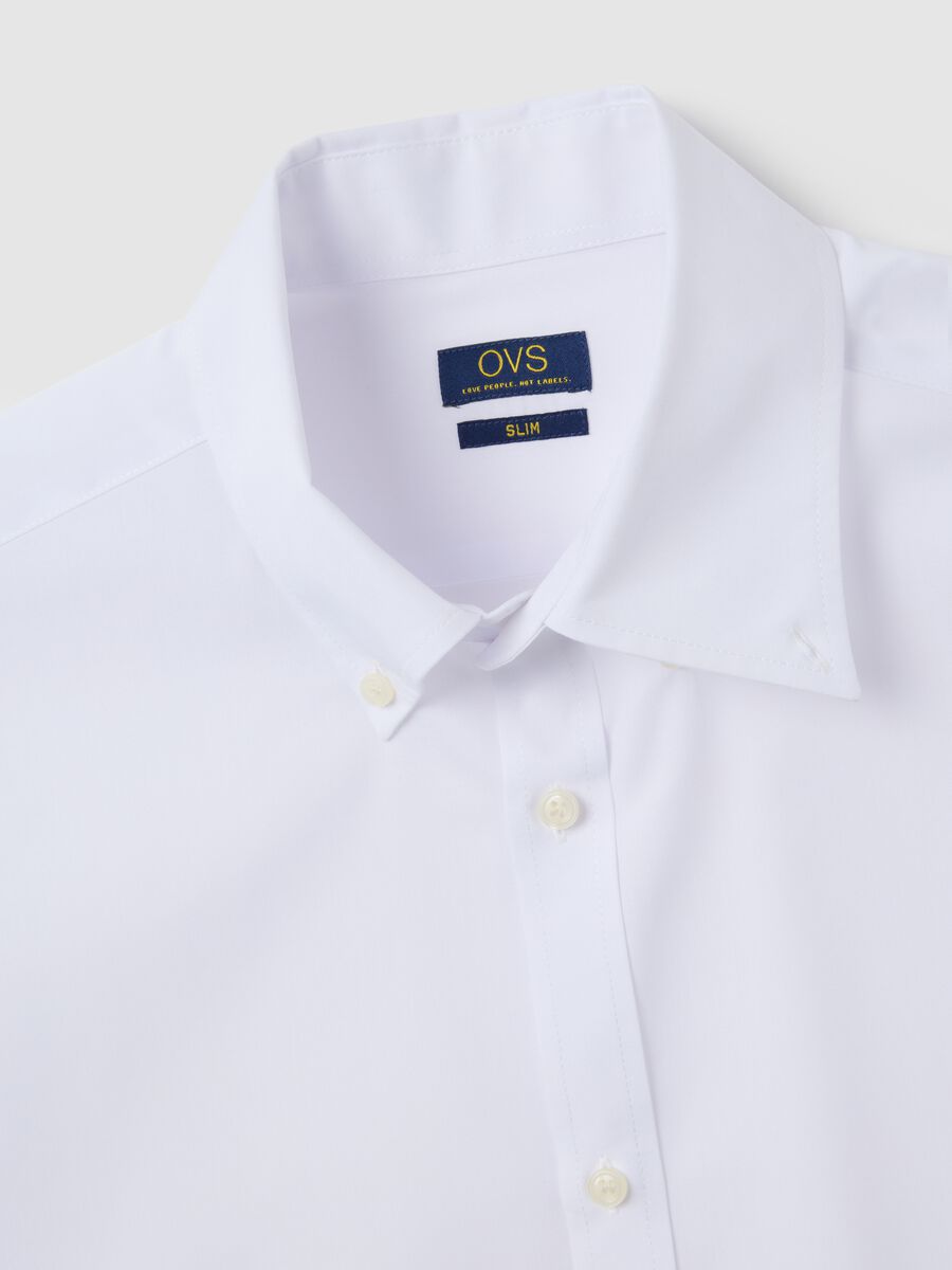 White Cotton Blend Slim Fit Shirt_5
