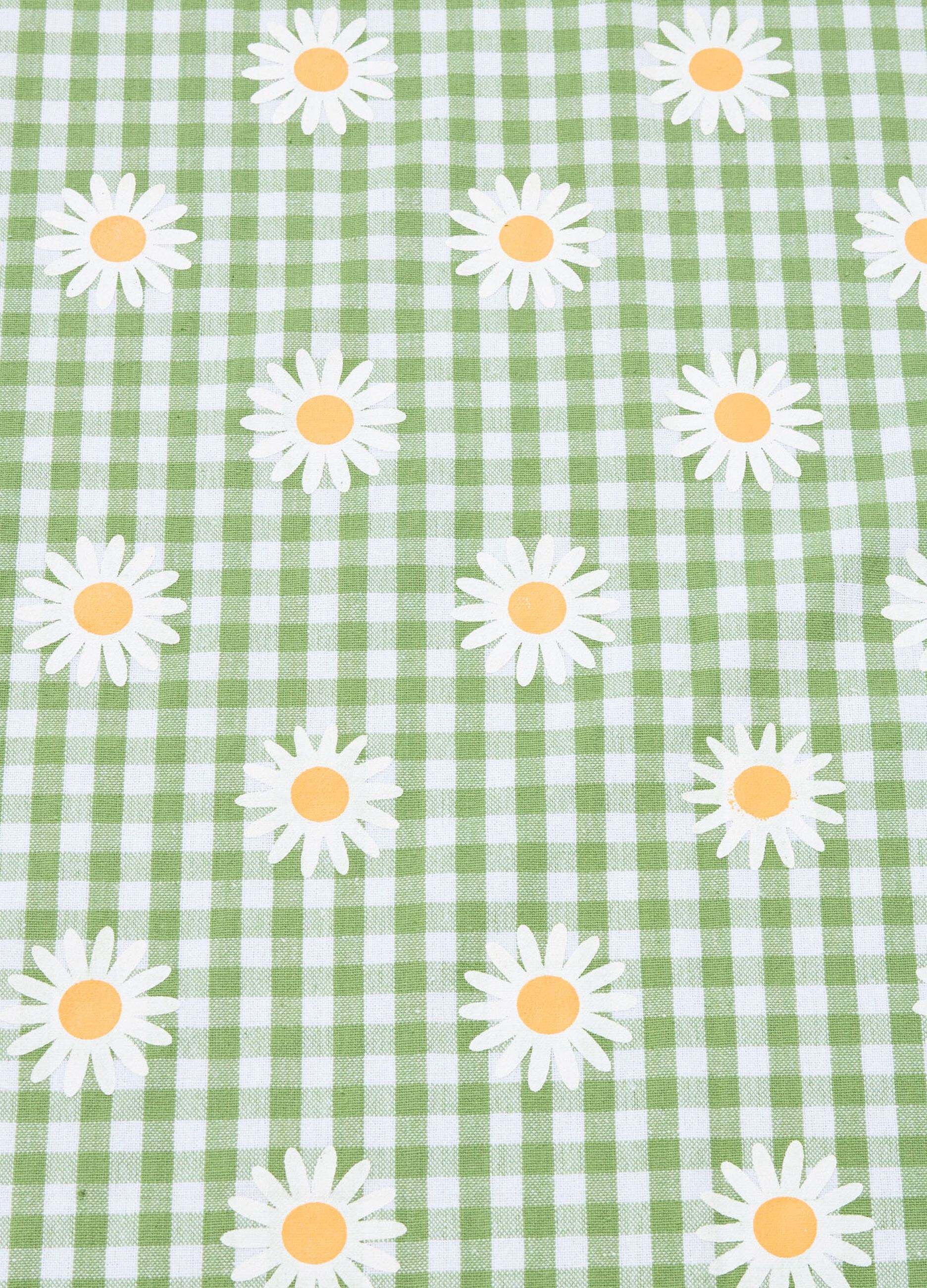 4-seater tablecloth in cotton with check motif and flowers