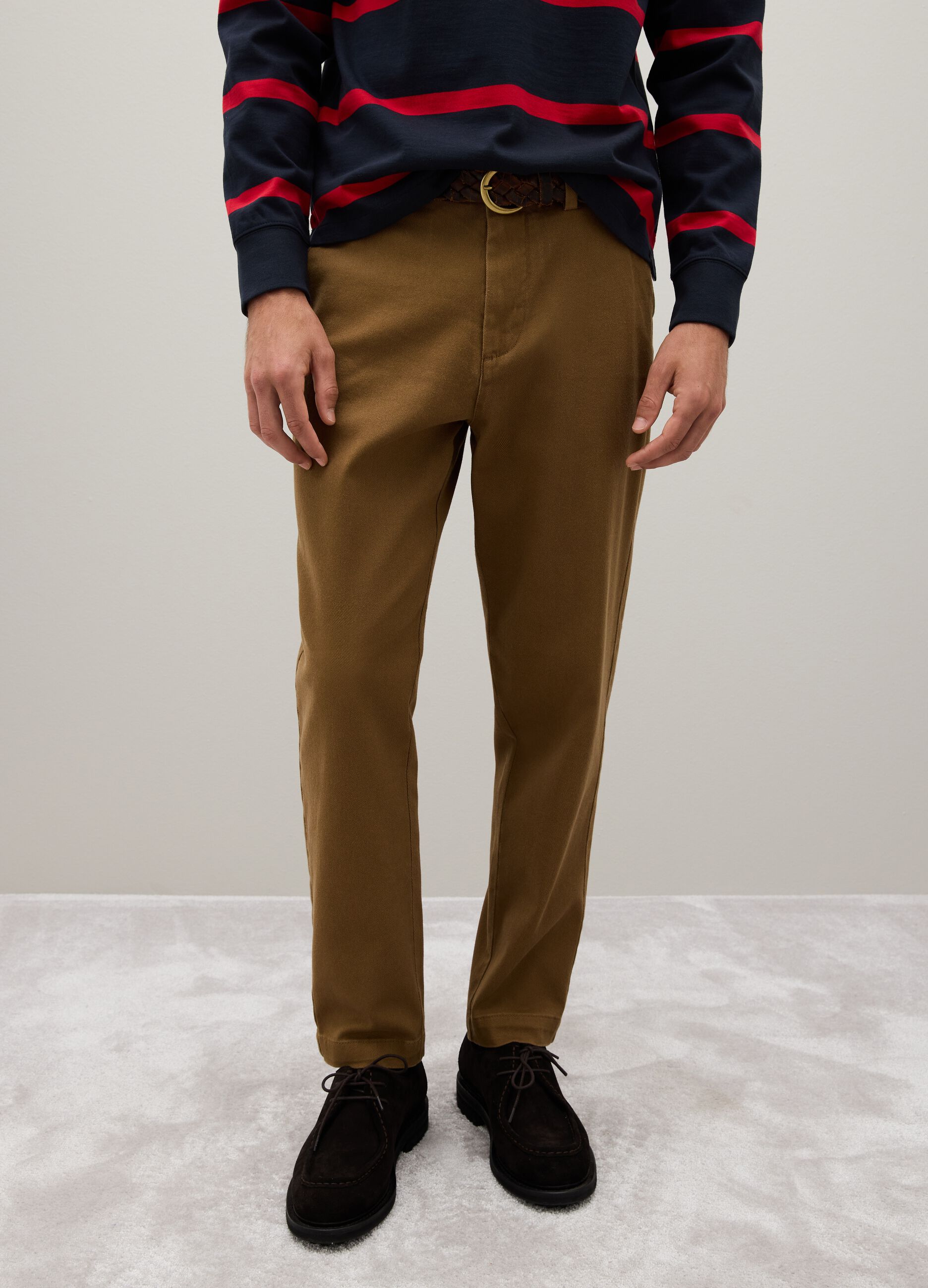 Brown stretch cotton carrot fit trousers