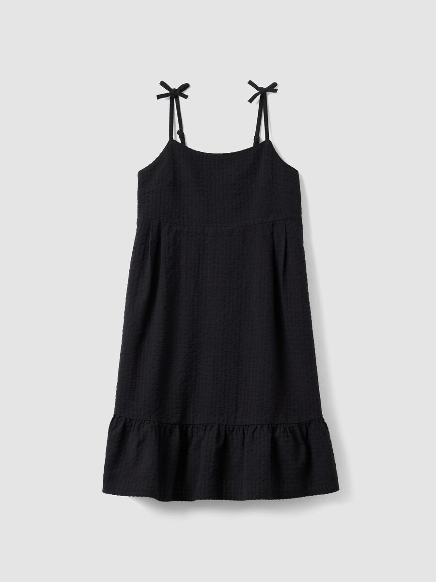 Black pure cotton dress with thin straps_0