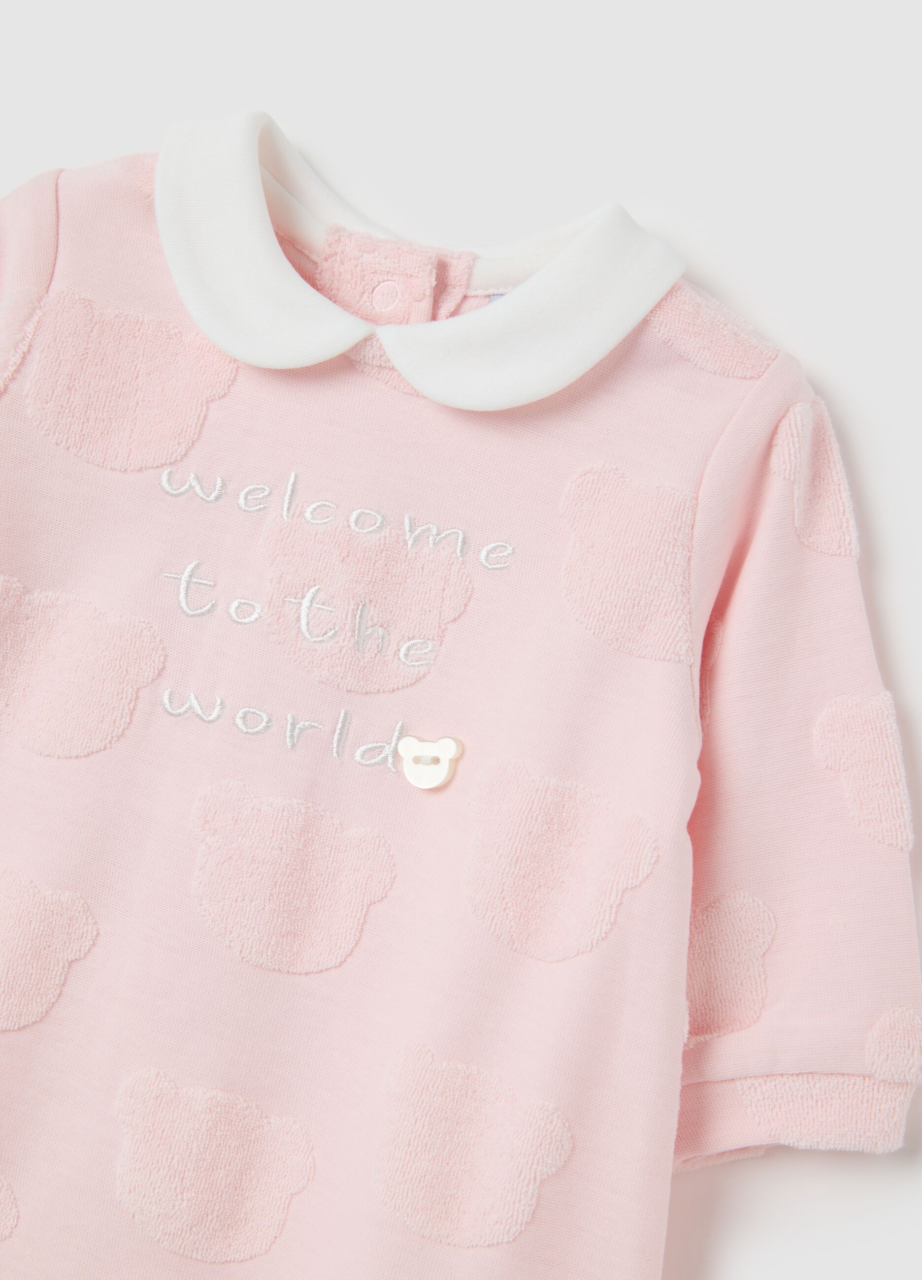 Pink pure cotton baby bodysuit with collar