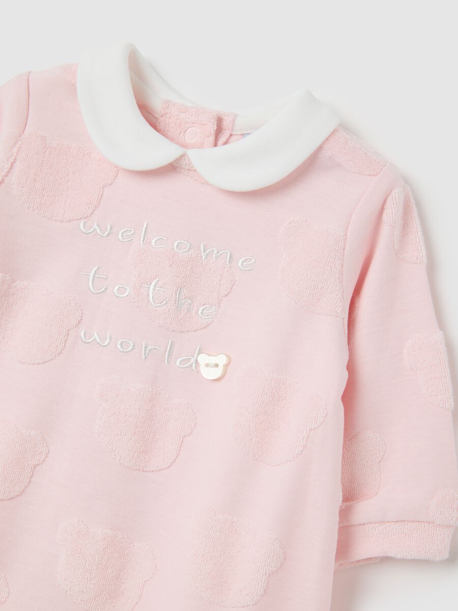 Pink pure cotton baby bodysuit with collar_2
