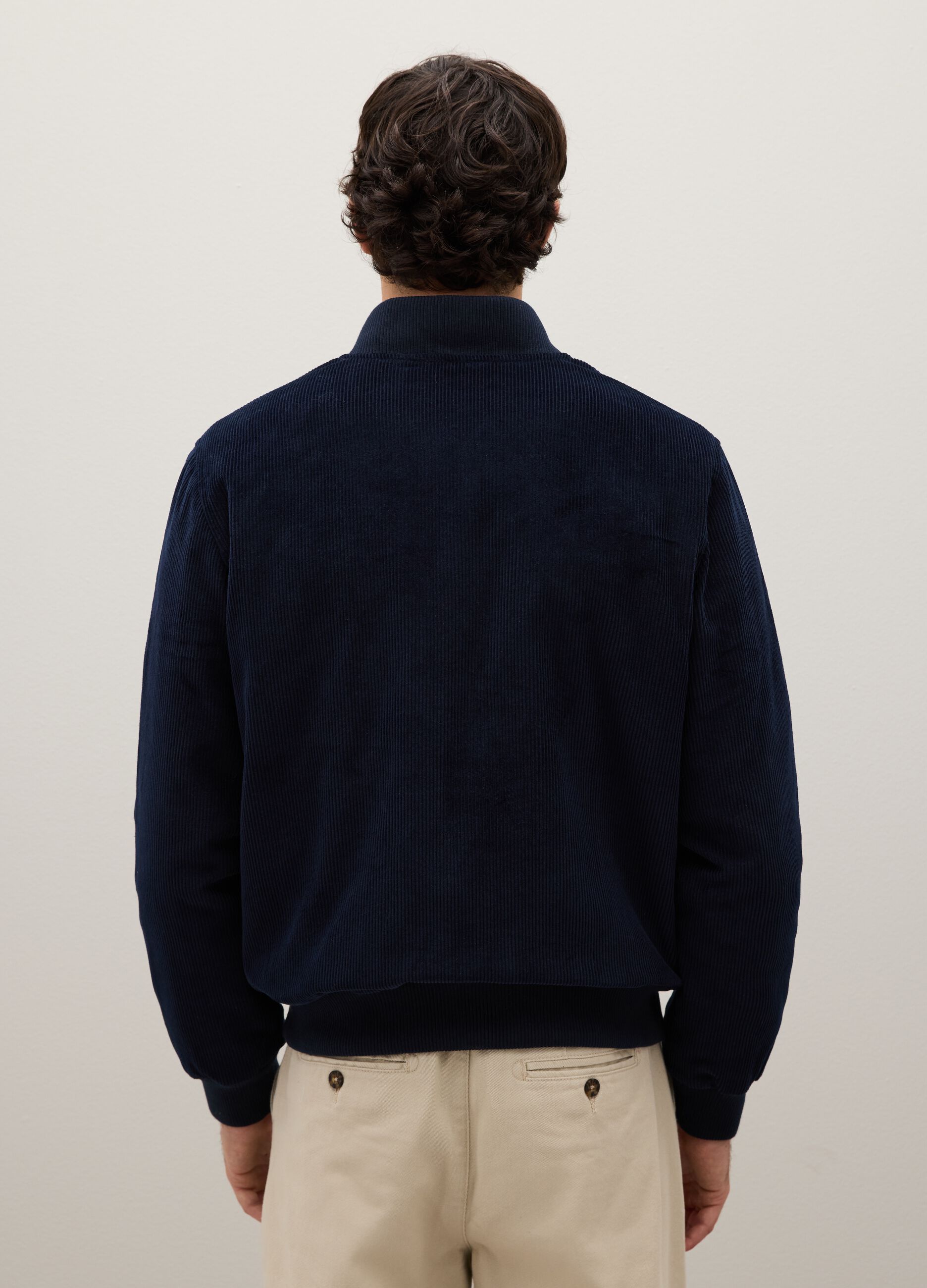 Giacca bomber in puro cotone blu con zip