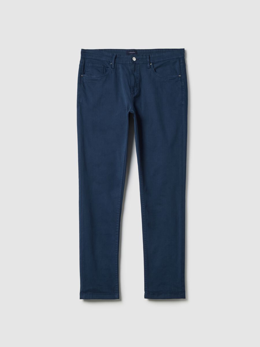 Blue cotton stretch skinny fit trousers_4