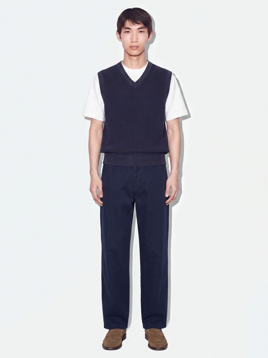 Pantaloni chino blu in puro cotone barrel fit_0
