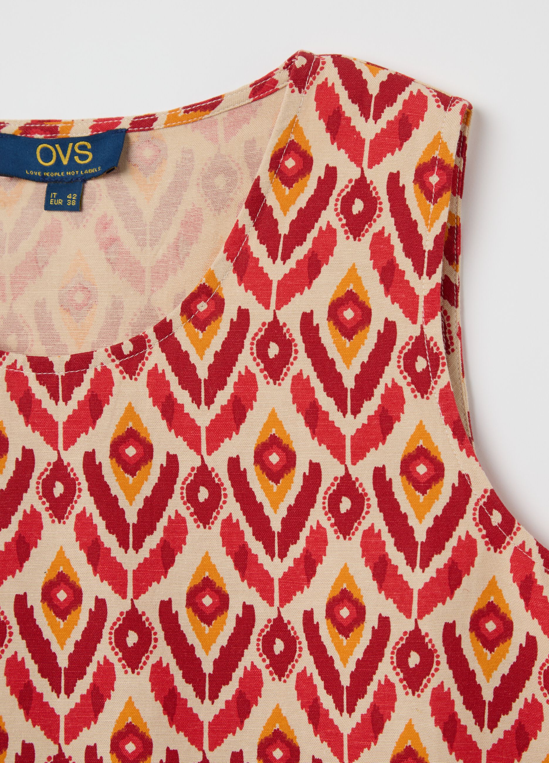 Beige tank top with ethnic pattern