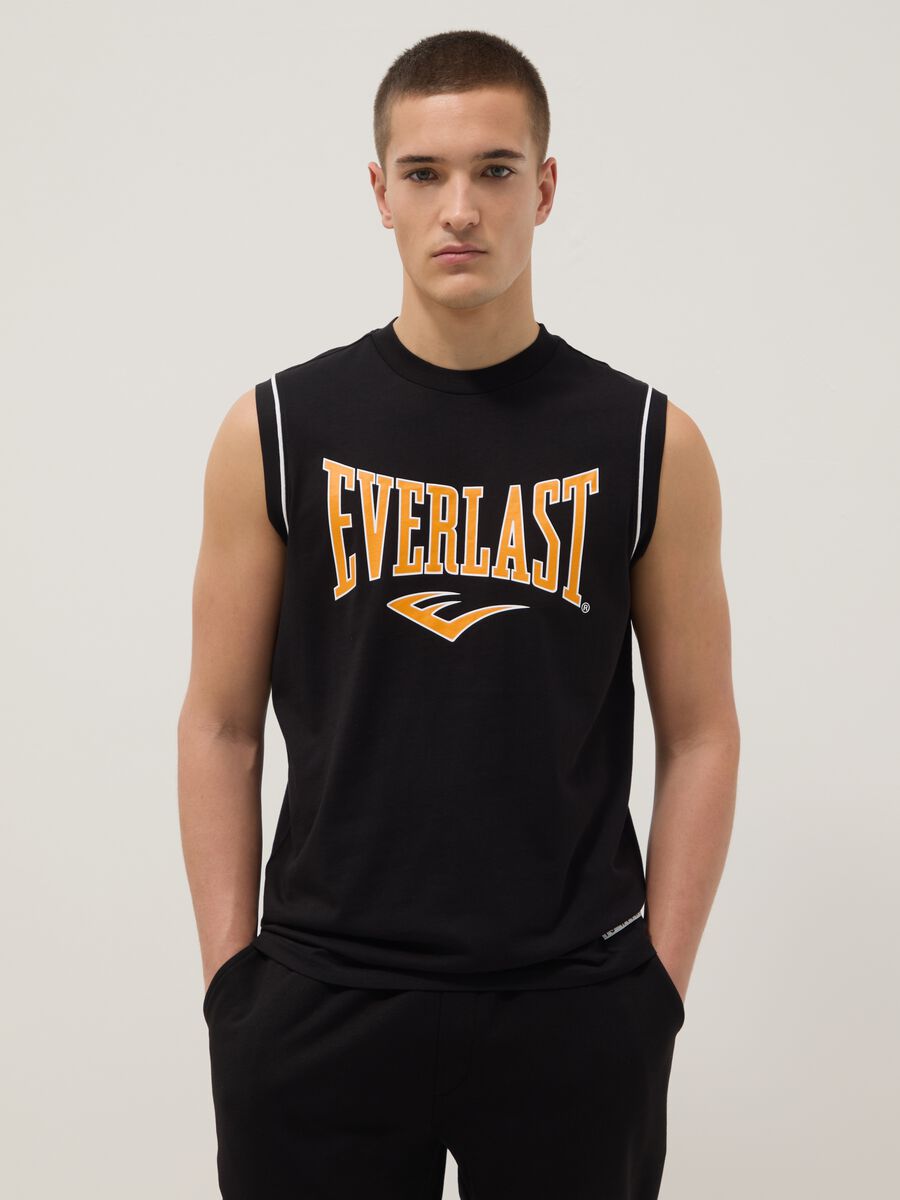 Black sleeveless pure cotton vest with Everlast logo_0